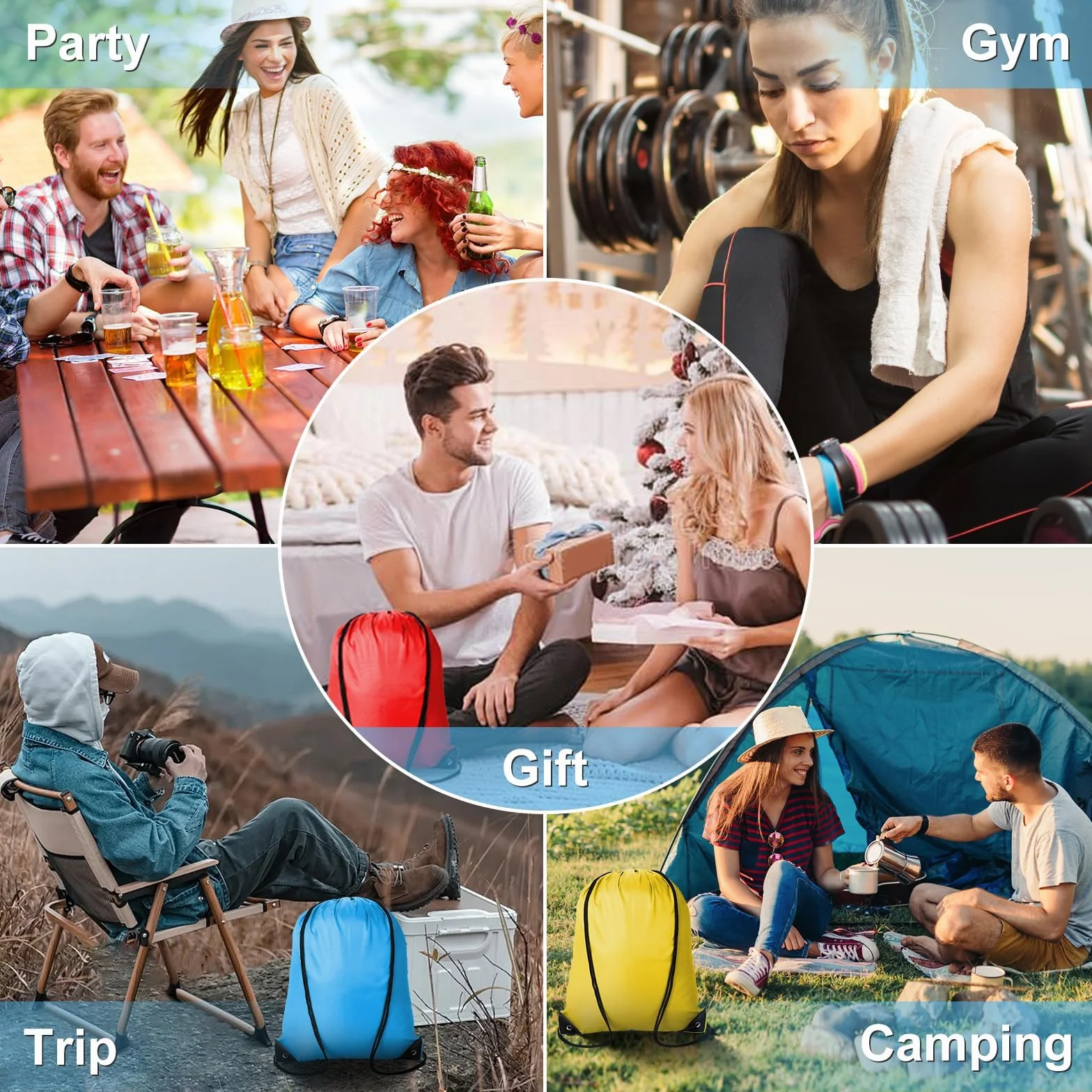Sac à Dos Cordon Etanche 6 Pièces Grande Capacité pour Sport, Fitness