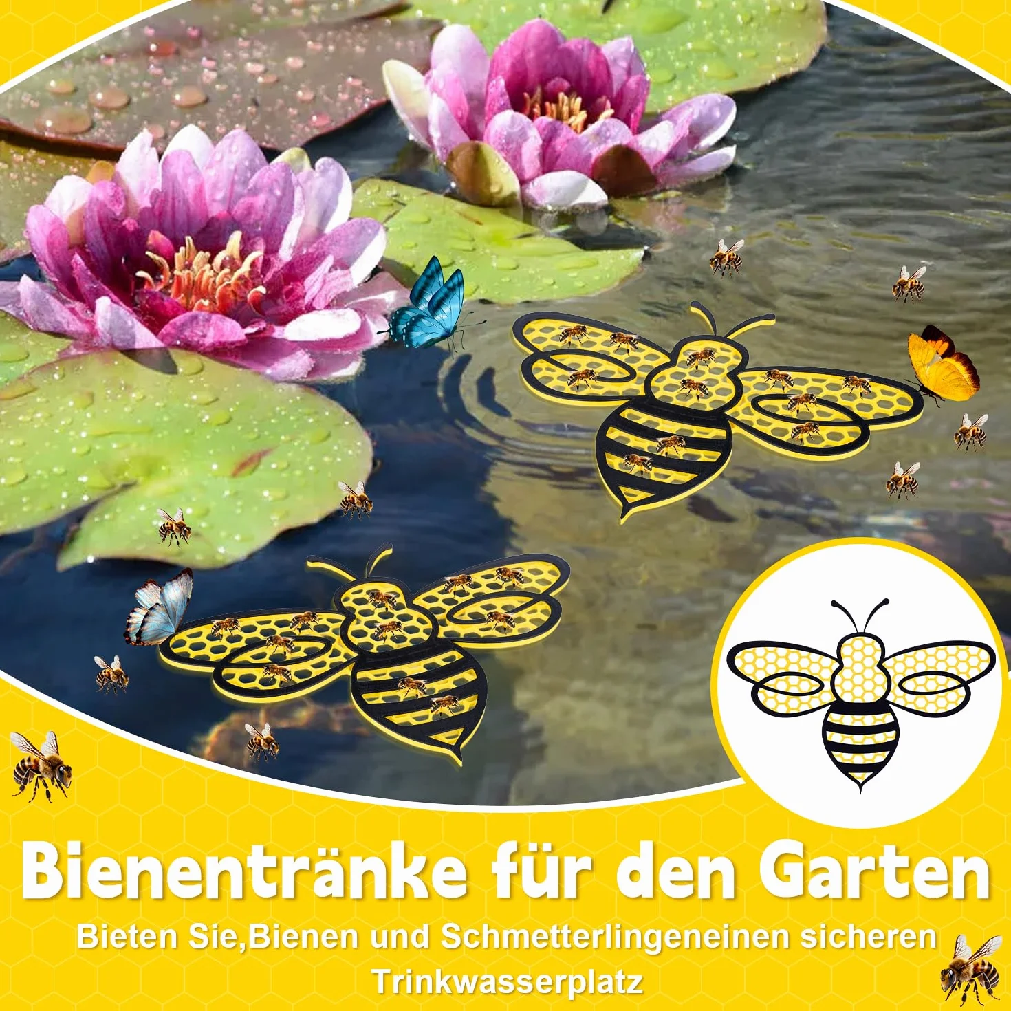 Floating Bee Island, Abreuvoir pour Abeilles, 3D Impression Station d'alimentation en Eau, Décoration de Jardin Extérieur