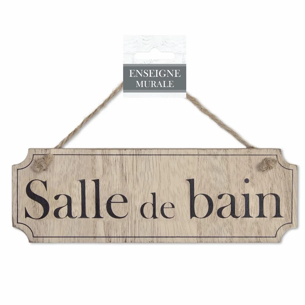 Plaque porte bois salle de bain