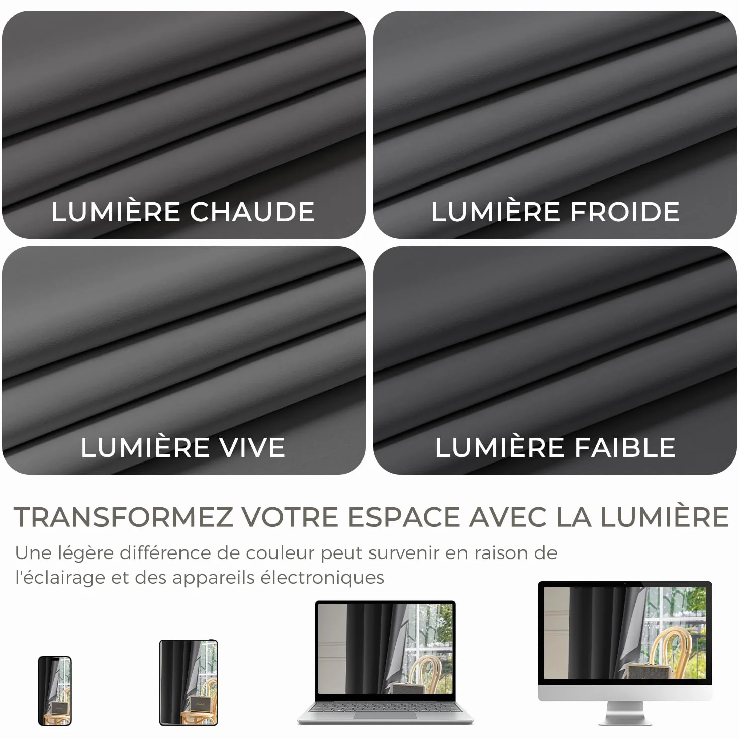 Rideau Occultant Thermique Isolant Anti Chaleur Lot de 2 Gris Foncé 120x140 cm Oeillets Anti UV Bruit