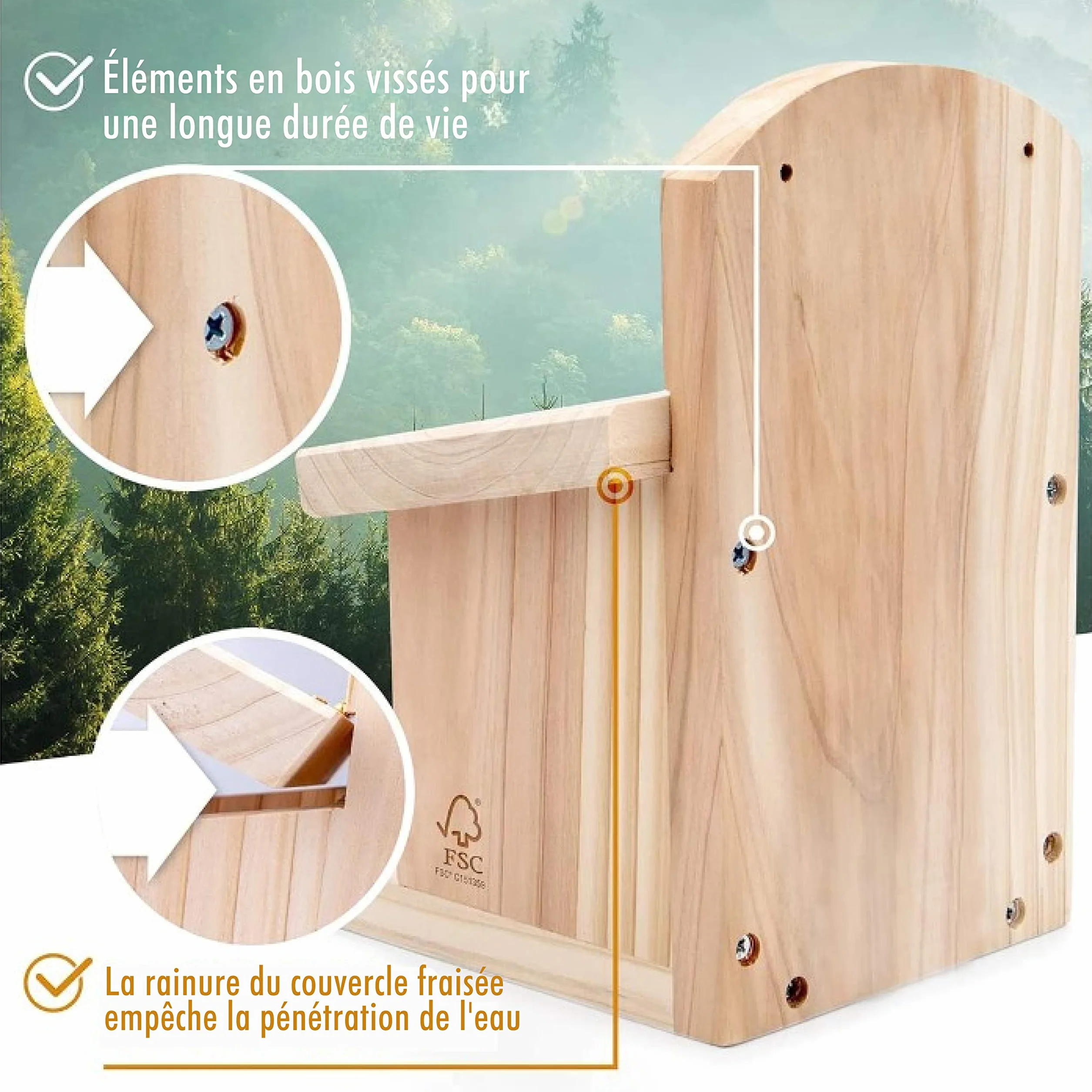 Mangeoire Écureuil en Bois Massif - Distributeur de Nourriture Animaux Imperméable