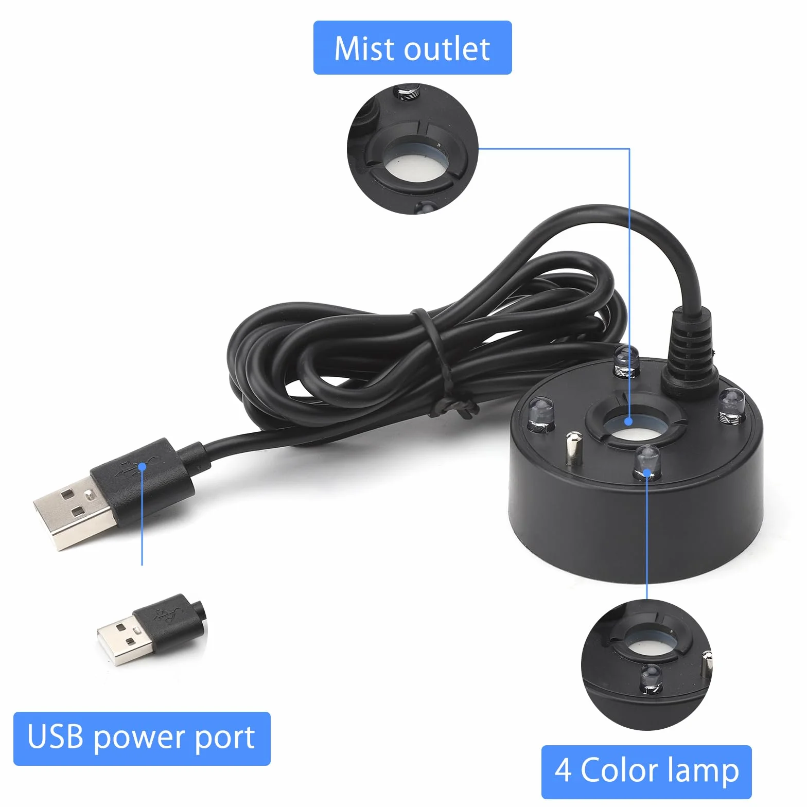 Brumisateur à Ultrasons LED USB avec Protection Contre Le Manque d'eau pour Fontaine d'étang