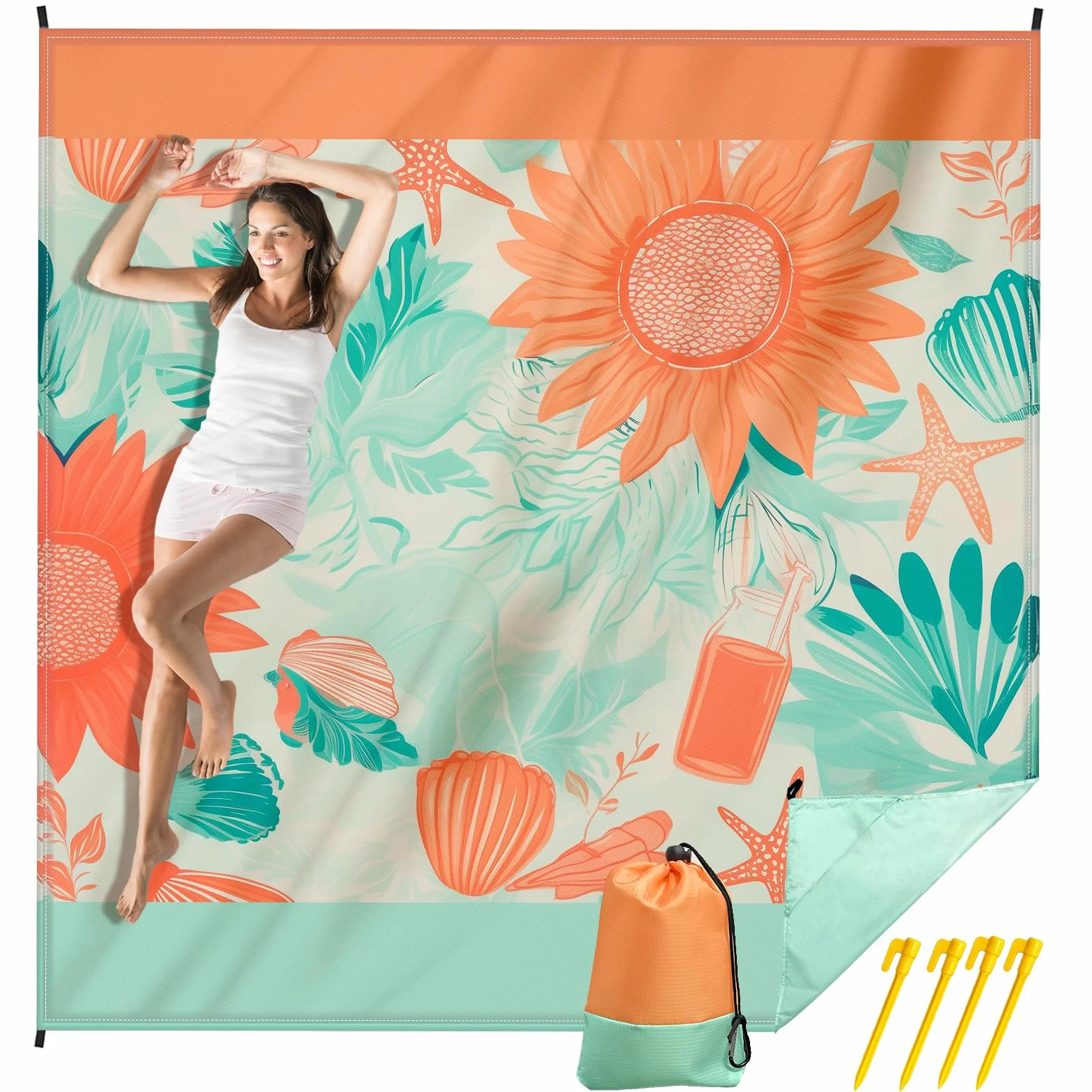 Tapis De Plage Anti Sable, Tapis De Plage Imperméable, Natte De Plage Pliable, Couverture De Plage Sans Sable Voyage Accessoires De Plage Camping Ultra Fin Et Ultra Léger Avec Les Ongles (300x280CM)