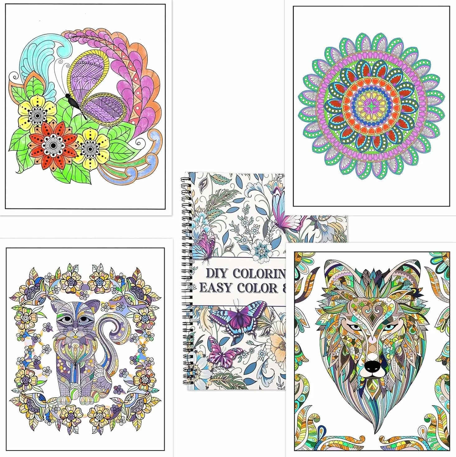 Livre de coloriage pour adultes avec 36 stylos double pinceau, 30 motifs relaxants, spirales