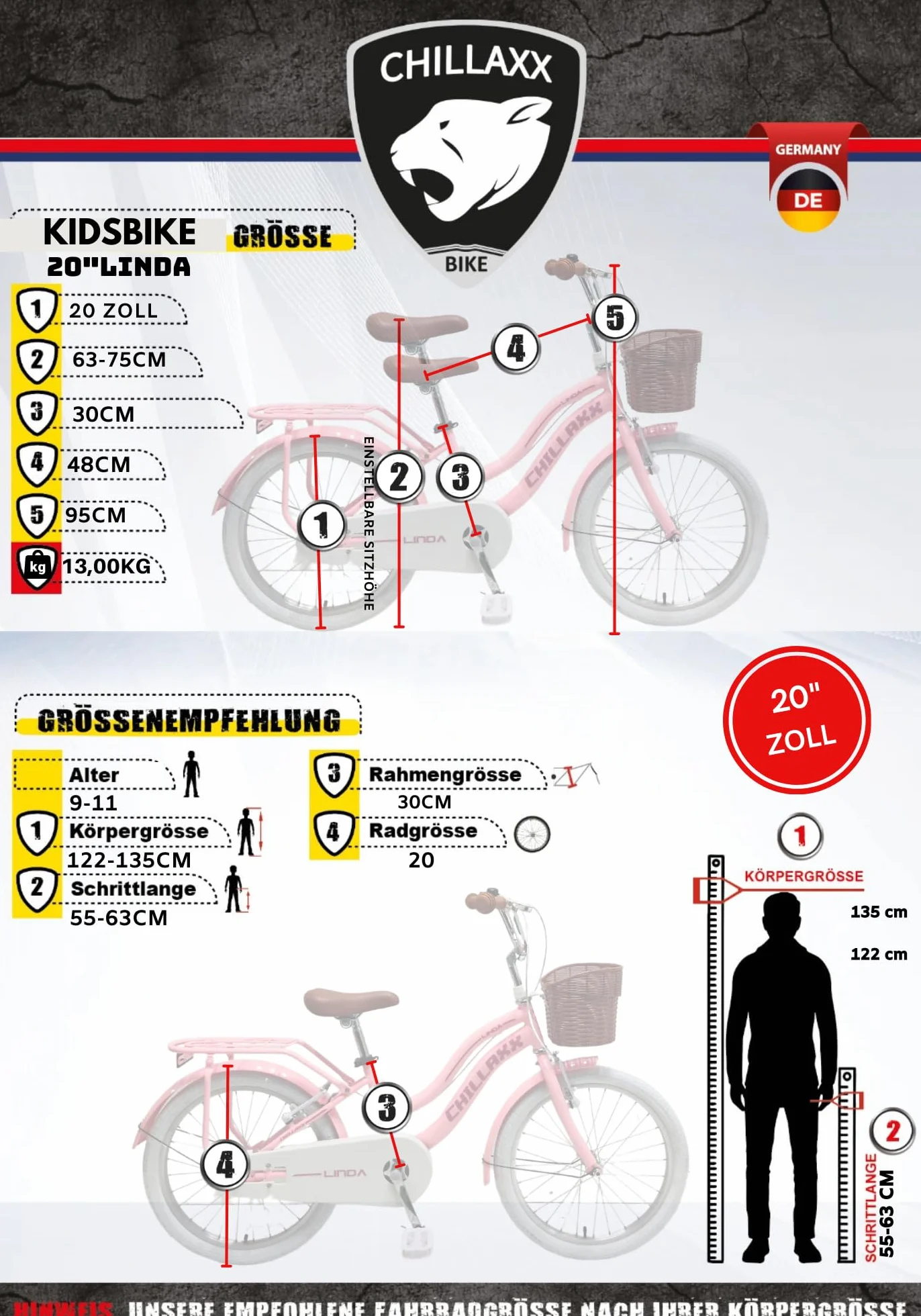 Chillaxx Bike Linda Vélo de ville 20 pouces enfant - Vélo hollandais fille garçon 6-11 ans