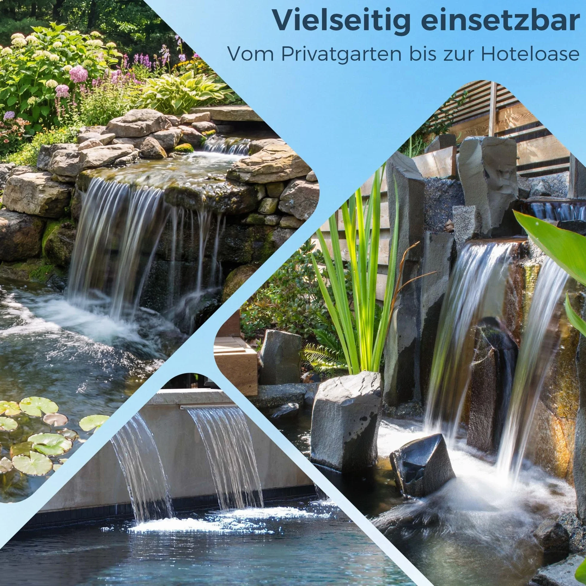Biling Cascade pour Étang de Jardin avec Filtre, 20cm Acier Inoxydable, 40 W 2500 l/h Pompe de Bassin