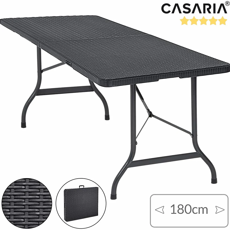 Casaria Table Pliante Effet Polyrotin 180 cm 8 Personnes Rectangulaire Plastique Camping Jardin
