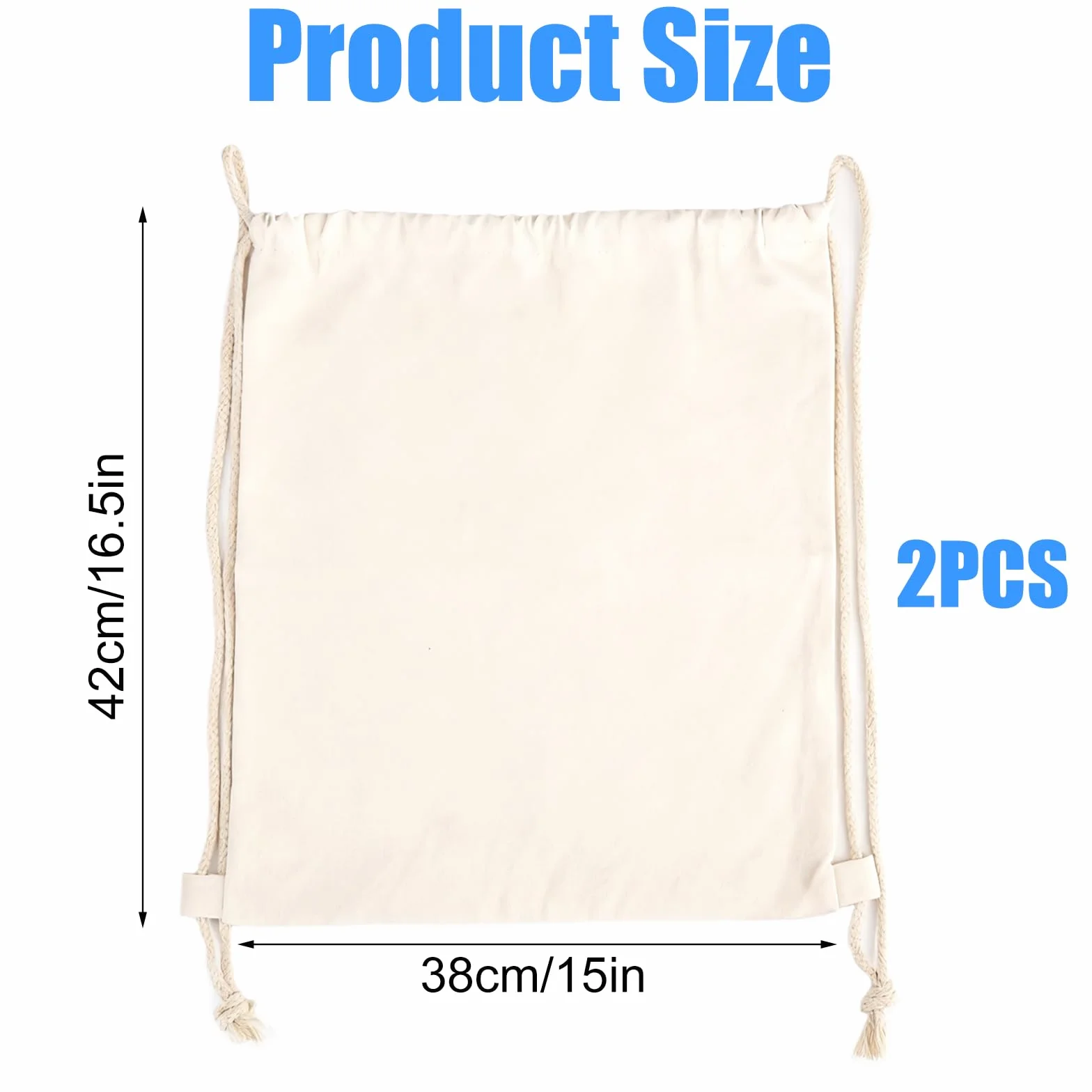 2 Pièces Sac en Coton Avec Cordon de Serrage, 38x42cm Sacs en Tissu à Peindre, Sac à Dos en tissu, sac de Gym en Coton, sac tissus Enfant, pour les Festivals Femmes, Hommes et Enfants Sport Voyage