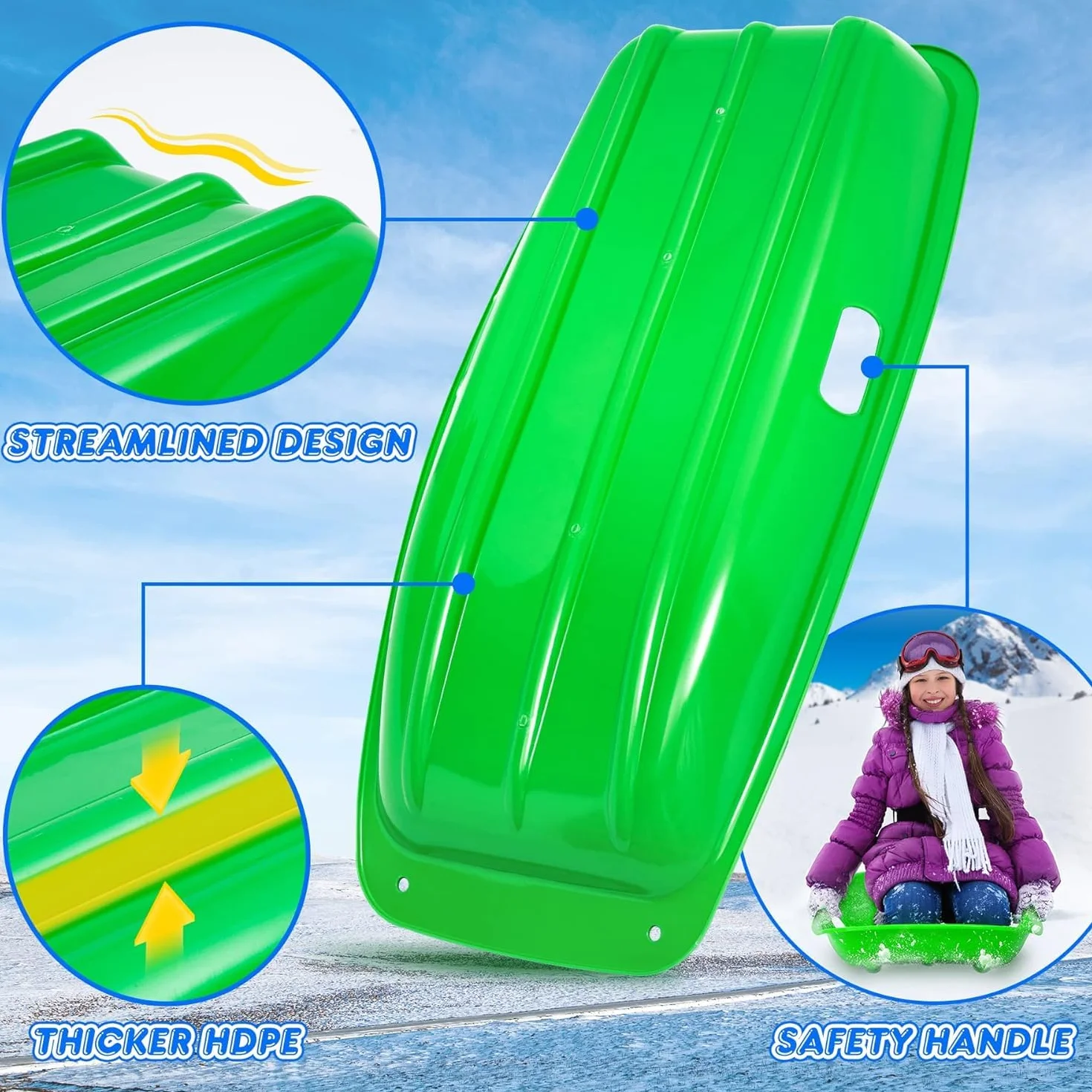 2 pcs Luge à Neige, Traîneau à Neige Haute Performance avec Corde de Traction pour Enfants et Adultes, Traîneau Couleurs Différentes Meilleure Adaptée pour Le Ski, pneus de vélo