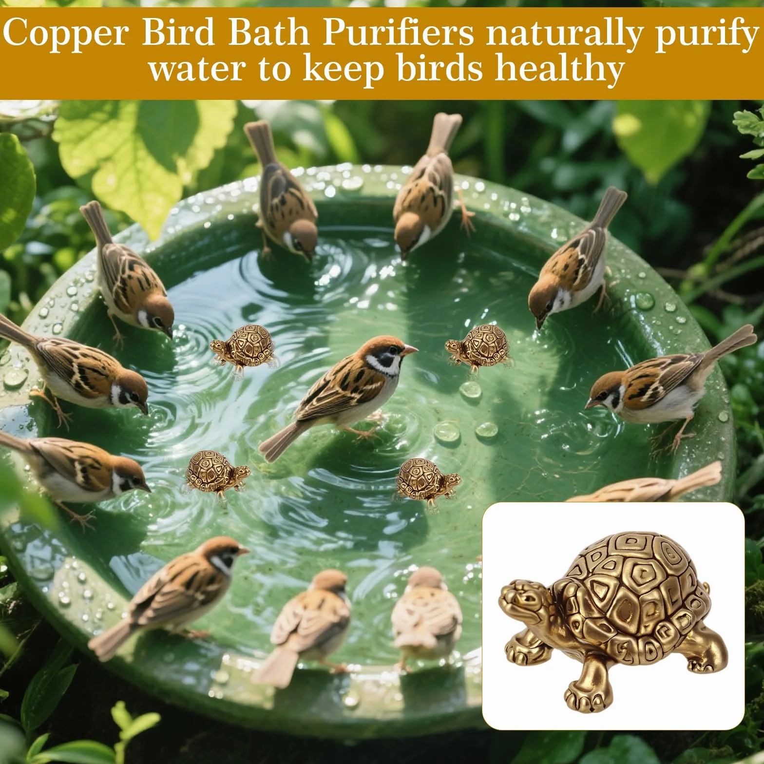 Disques Bain Cuivre en Forme de Tortue, 4pcs Purification Nettoyeur Décoratif pour Bains d'oiseaux Extérieurs
