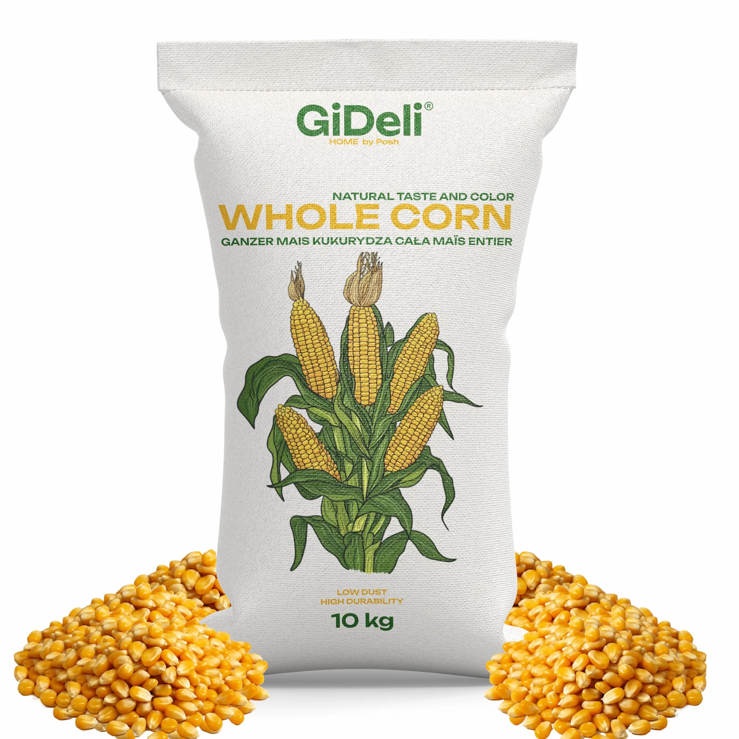 GiDeli Maïs jaune 10 kg – Grains de maïs entiers pour poules, canards, chevaux et pigeons