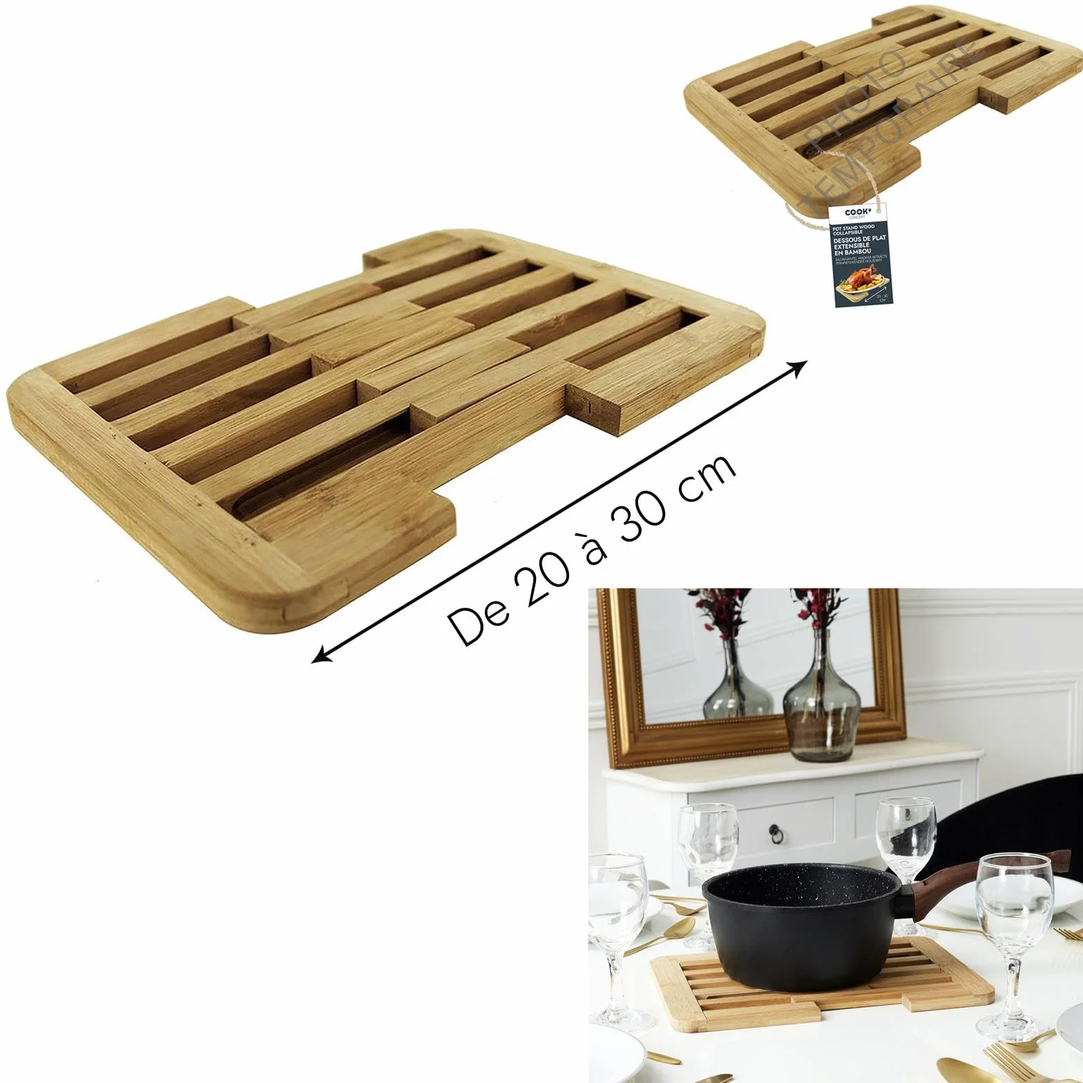 COOK CONCEPT KA2137 Dessous de Plat Extensible en Bois de Bambou 20-30 cm Beige