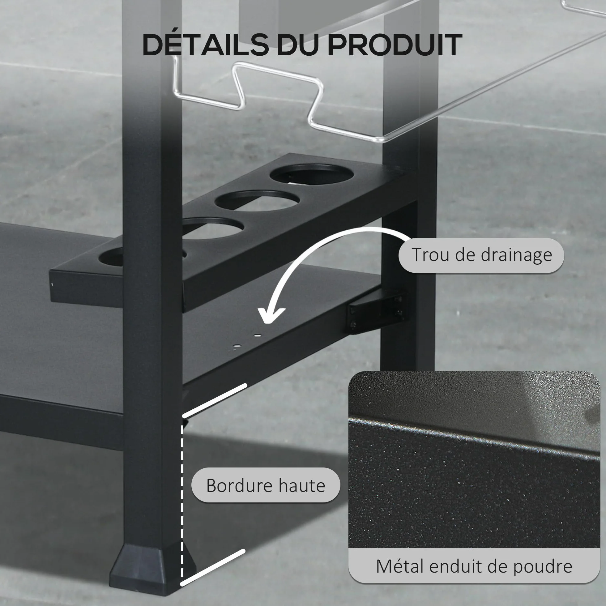 Outsunny Chariot Desserte Barbecue Plancha INOX 3 Étages 6 Crochets Tablette Rabattable 2 Roulettes