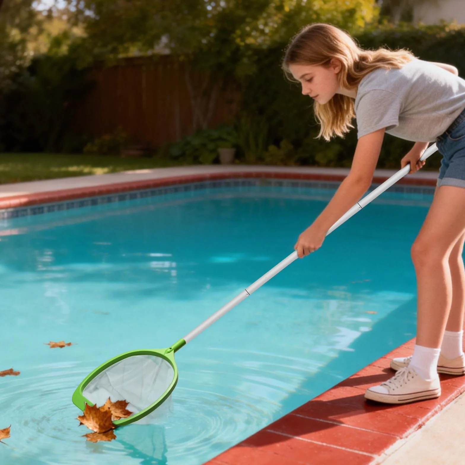 KGC Épuisette de Surface Manche Réglable 69-143 cm Filet Mailles Ultra Fines Piscine Étang Spa Vert