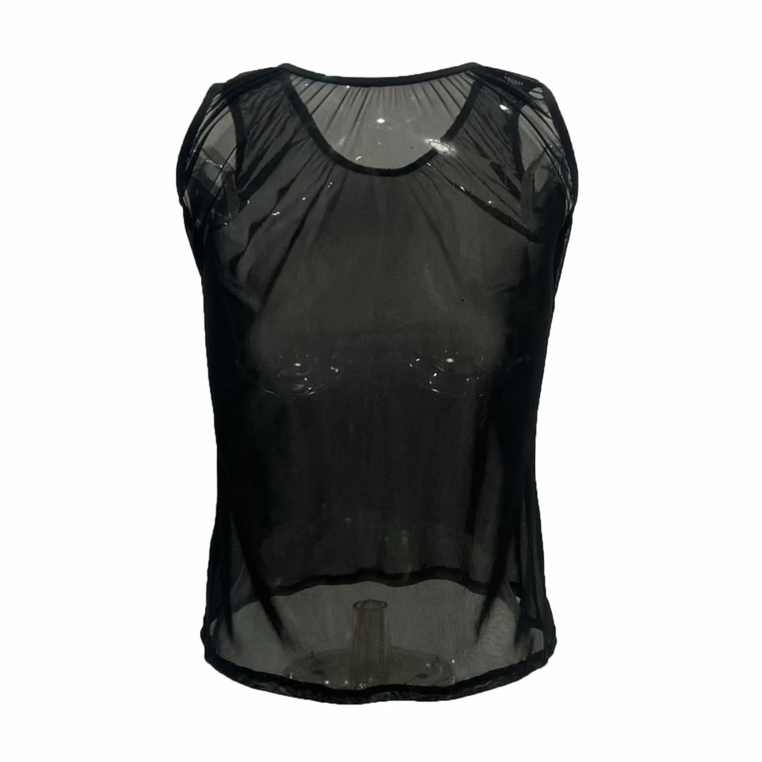 Crop Top transparent sans manches décontracté t-shirt en maille pour femme