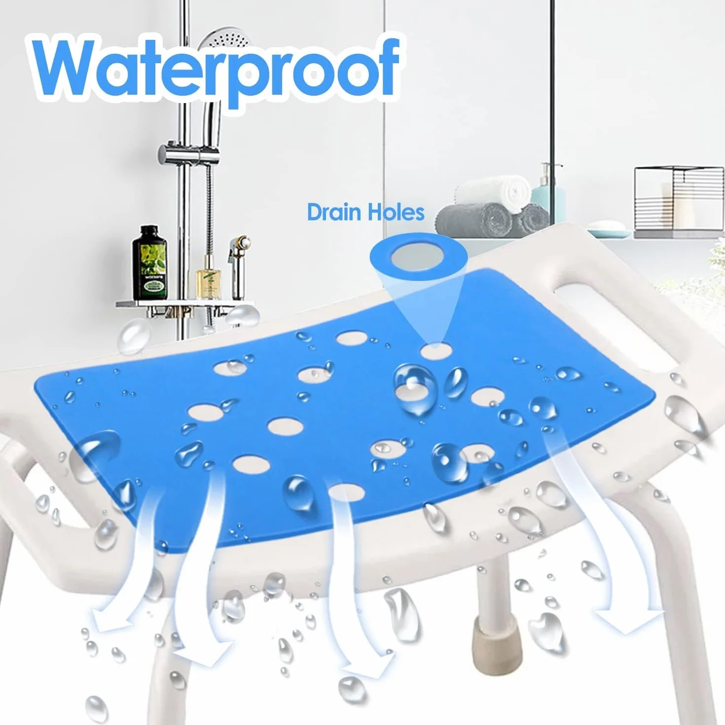 Coussin de Chaise de Douche Imperméable Antidérapant avec Trous d'Évacuation Tapis de Siège de Bain en Mousse