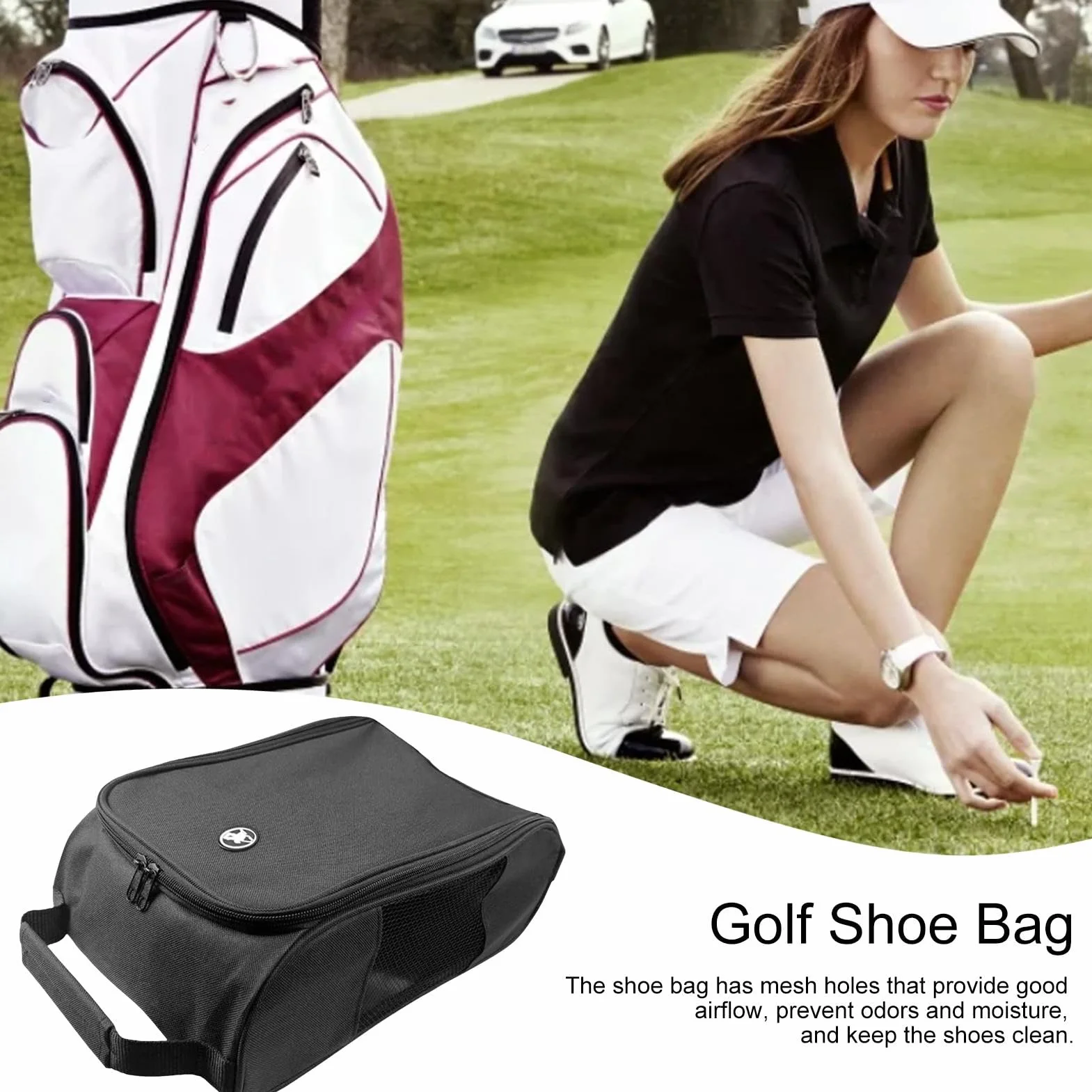 Sac de transport de chaussures de golf avec fermeture éclair et ventilation, grand sac de rangement
