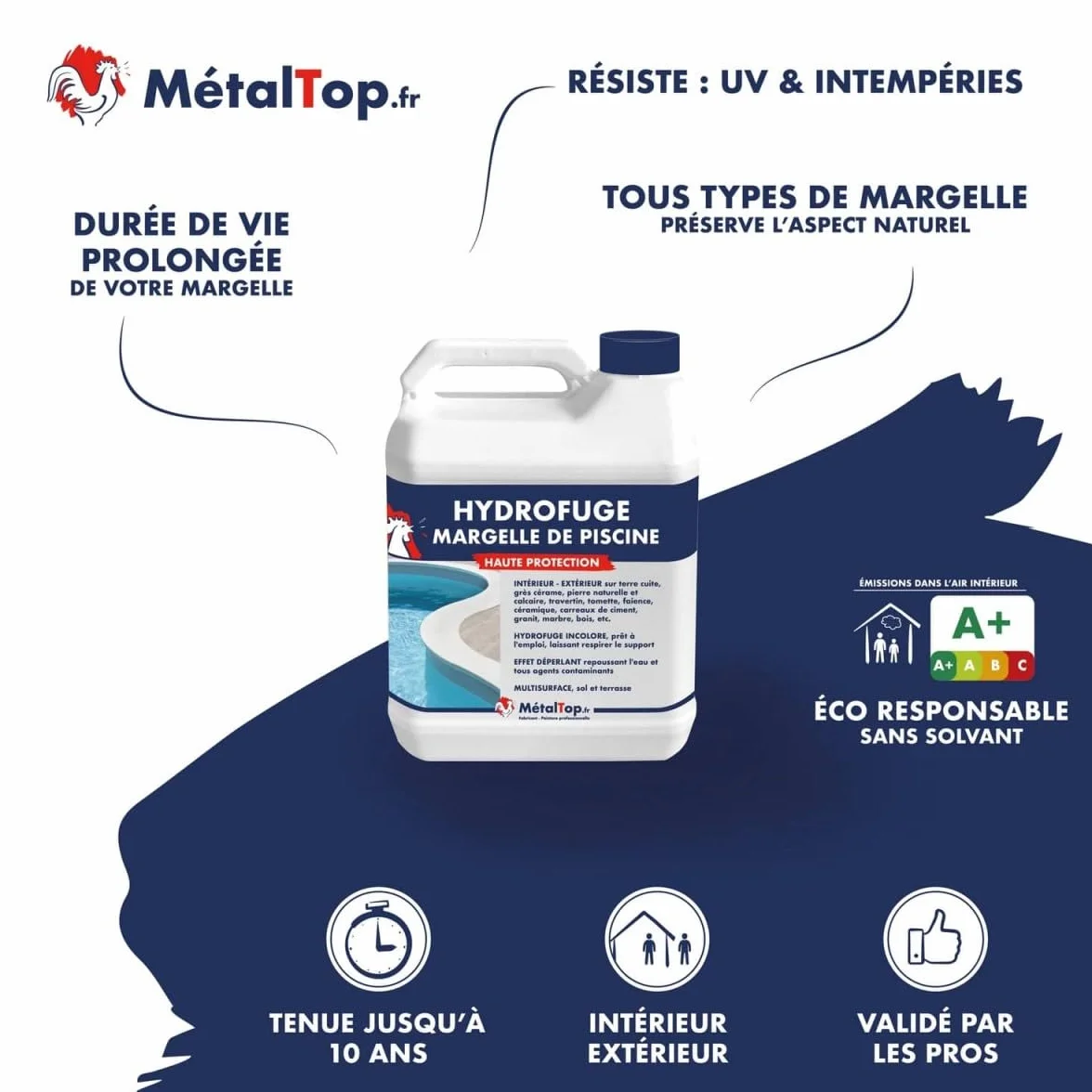Métaltop Hydrofuge Margelle De Piscine 1 L Haute Protection Invisible Pierre Béton Terre Cuite