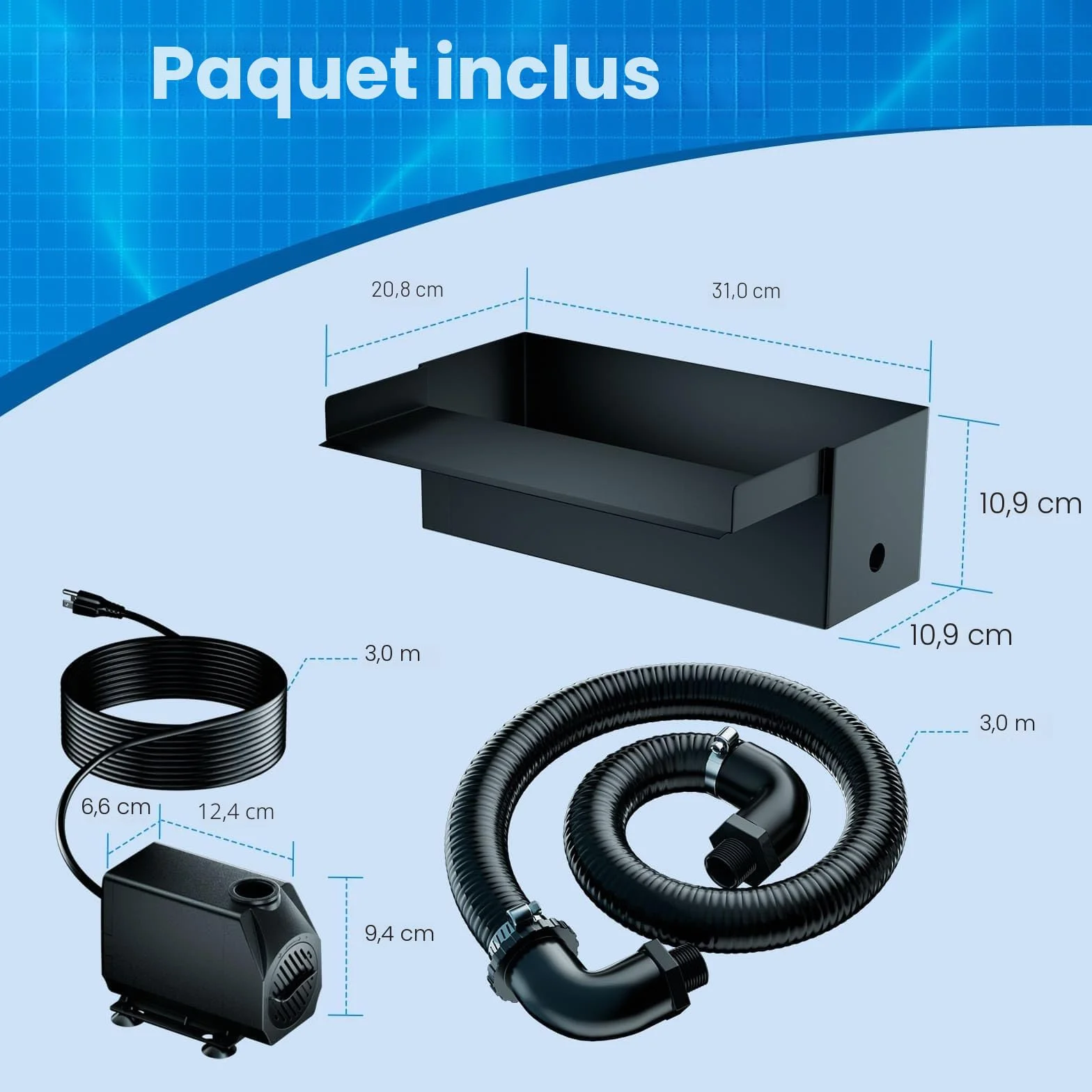 Pompe de bassin Biling Kit cascade 30 cm acier inoxydable 40 W 2500 l/h