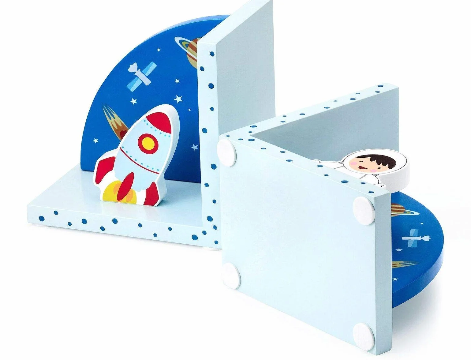Serre-Livres 3D en Bois Thème Fusée pour Chambre d'enfant