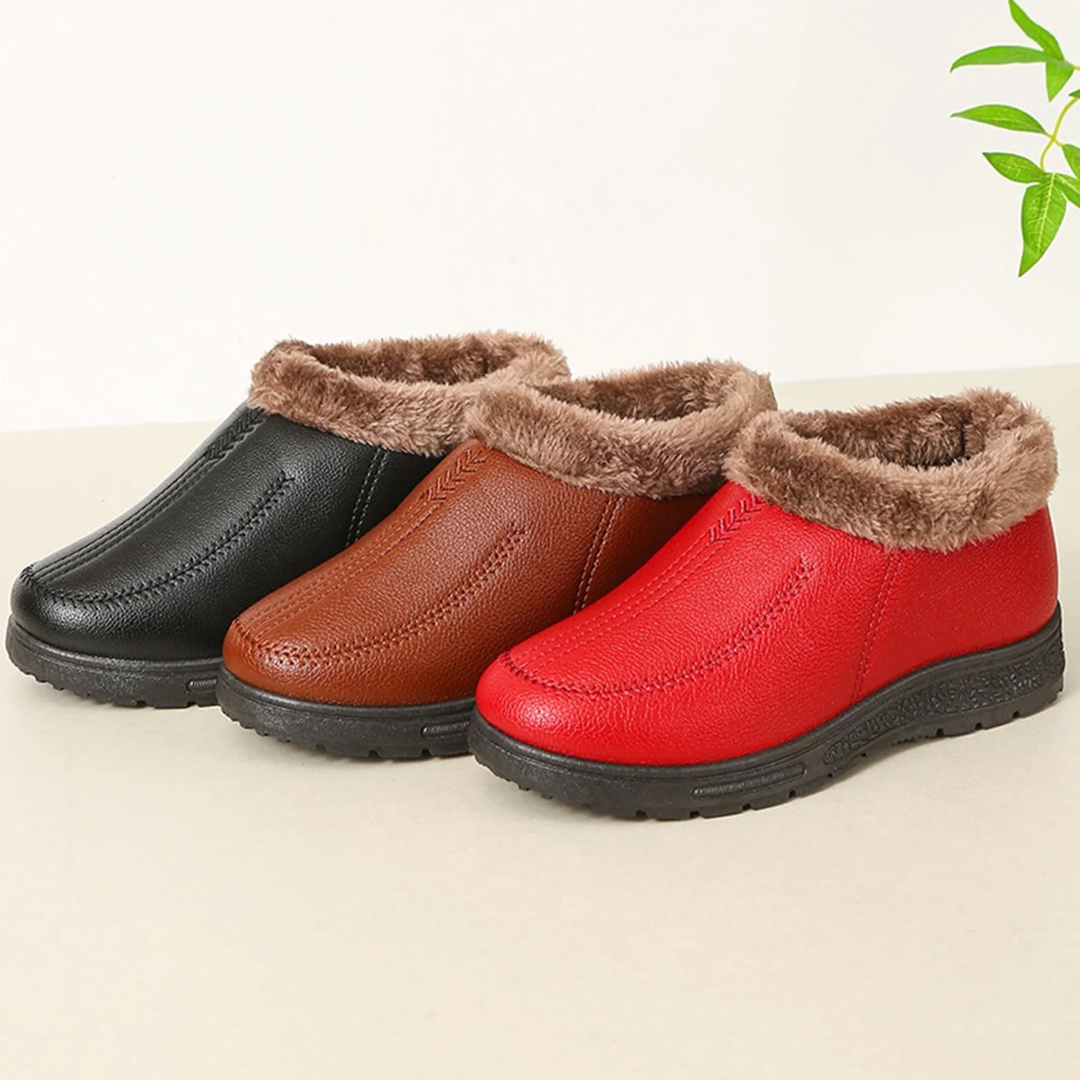Bottes d'hiver à enfiler décontractées et confortables pour homme - Bottes de neige chaudes doublées de fourrure - Chaussures de marche décontractées avec semelle en caoutchouc antidérapante pour