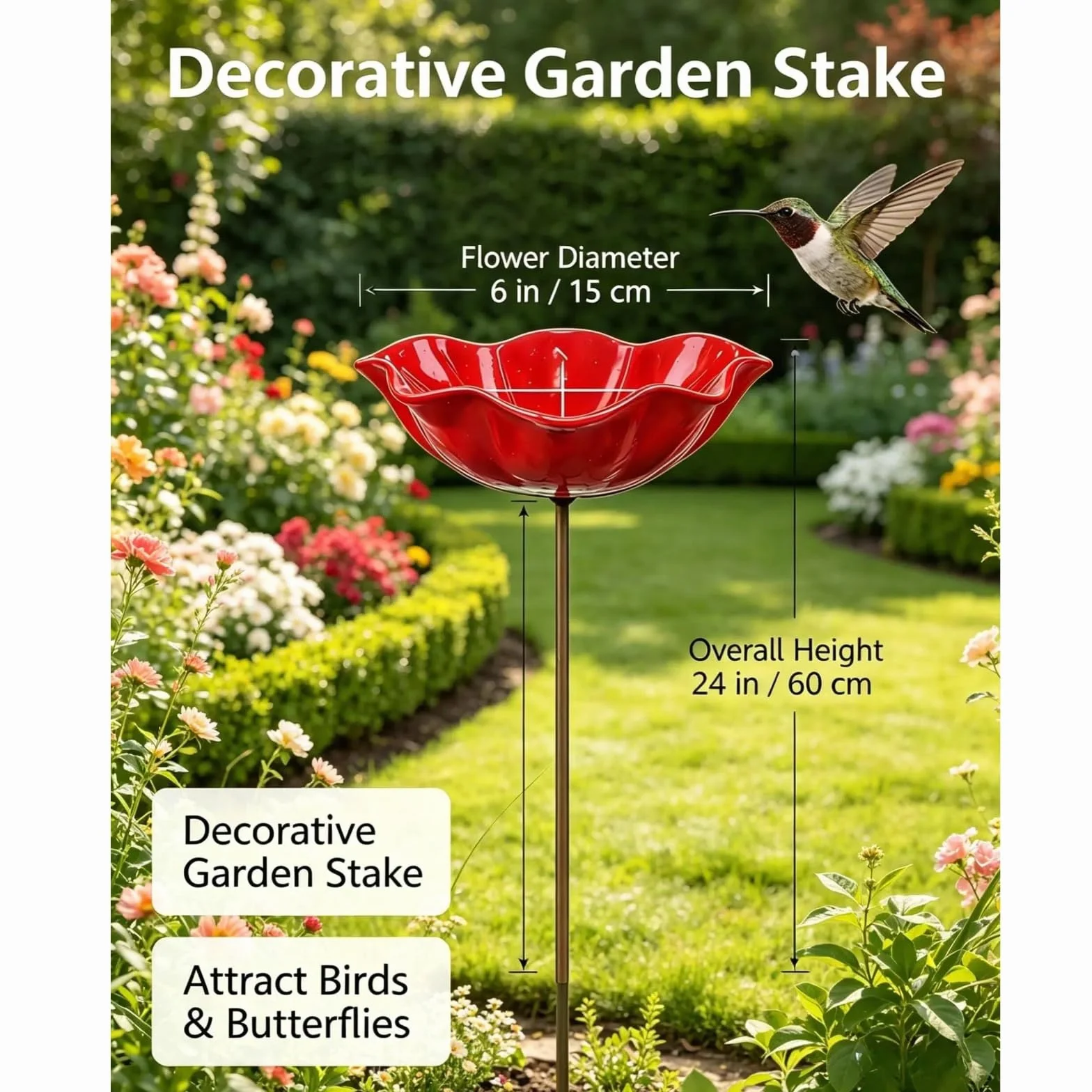 Bain d'oiseaux en métal décoratif 15x60 cm pour jardin extérieur