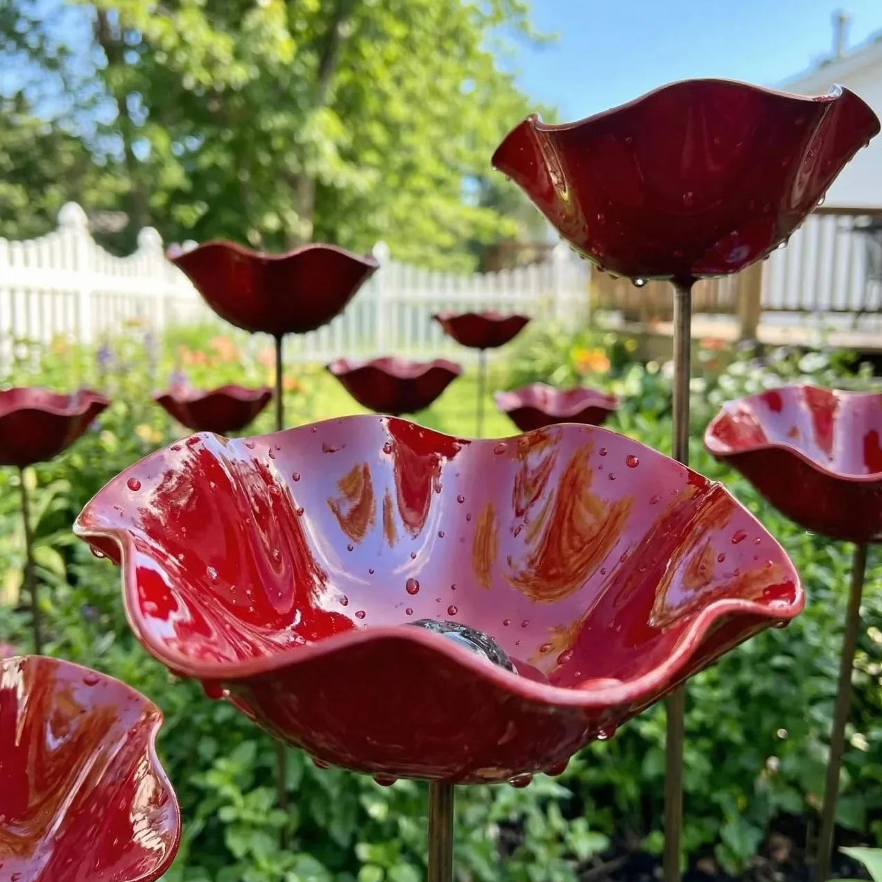 Mangeoire Oiseaux Extérieur Métal sur Pied 3 Pièces Forme Fleur pour Jardin