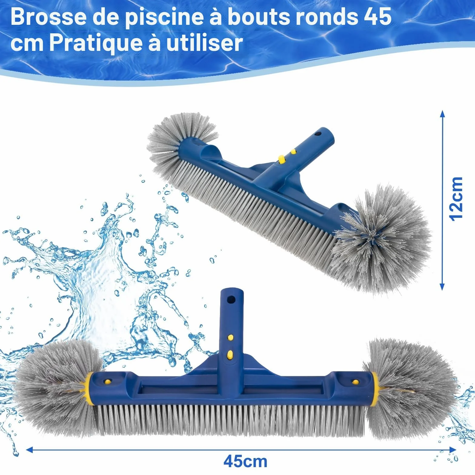 Brosse de piscine 45 cm POOLAZA pour piscine enterrée/hors sol, nettoyage mural robuste