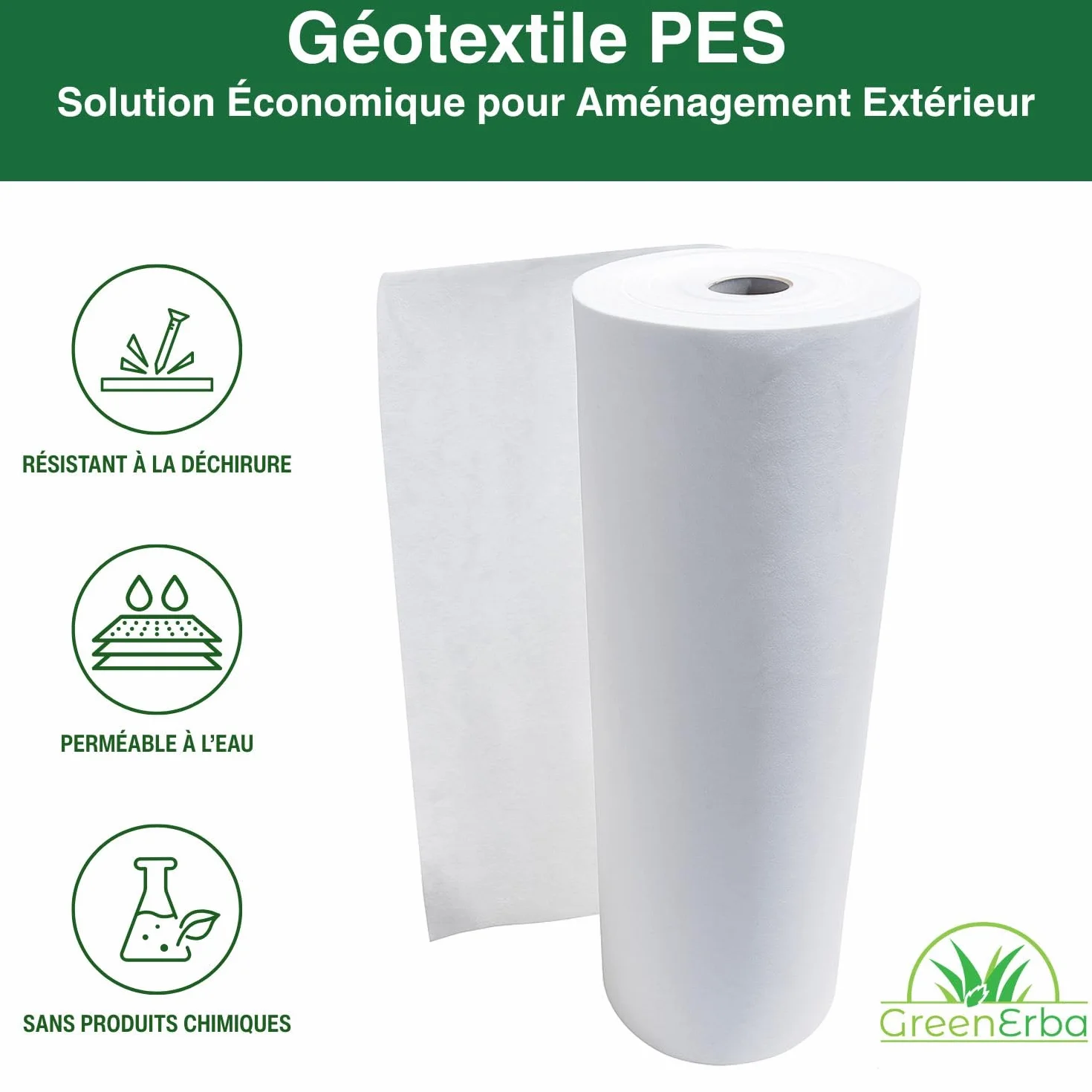 Feutre Geotextile 200g/m2 Polyester (PES) 50m² Perméable à l'eau Toile de Drainage Bassin