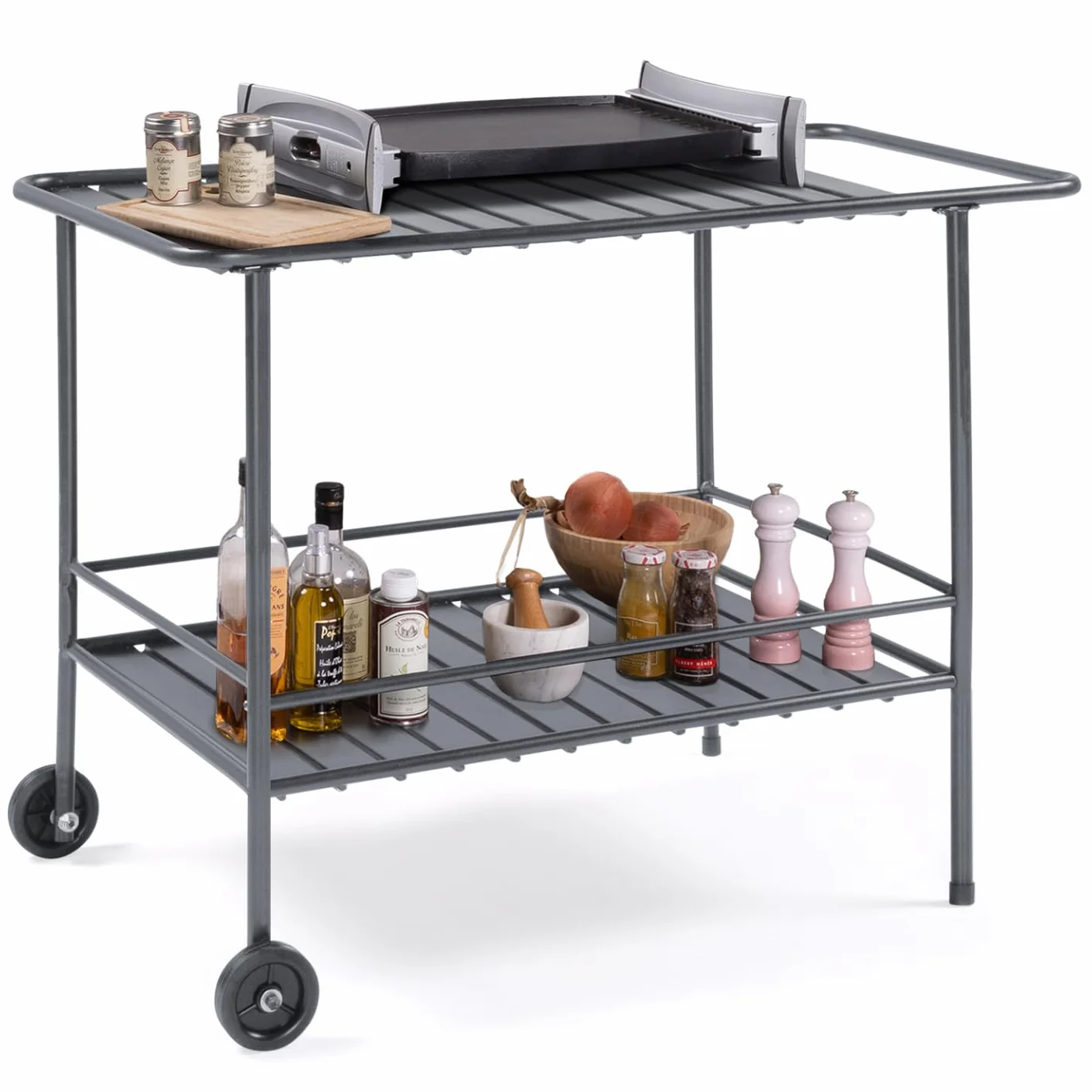 Desserte extérieure en métal Chariot à plancha 100 CM Gris Anthracite