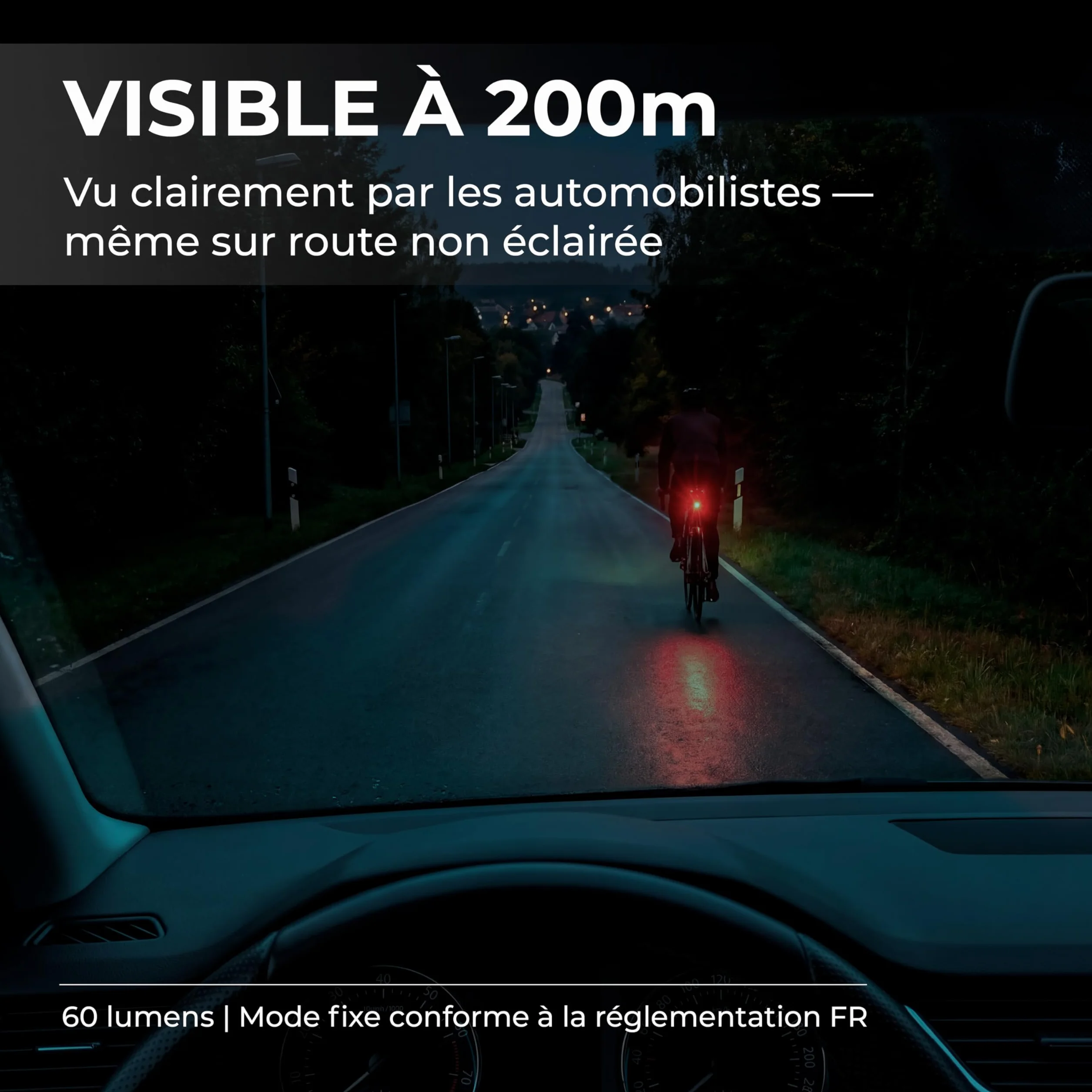 Feu Arrière Vélo LED Clignotant 60 Lumens - Fixation Ultra-Solide Anti-Vibration - IPX6 Étanche - USB-C Rechargeable - Allumage Automatique - Système Compatible Garmin - Vonkra T60