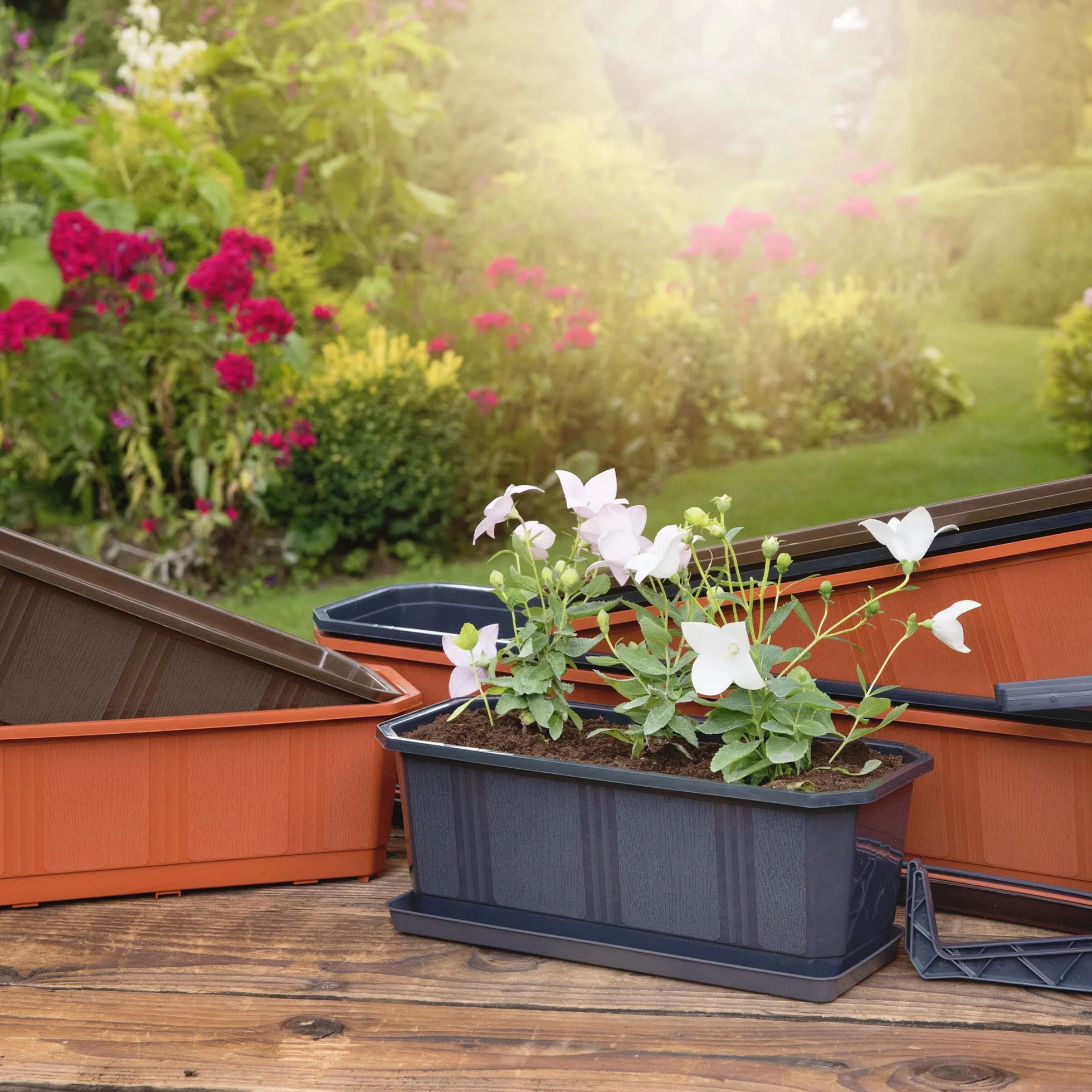 KADAX Lot de 4 jardinières en Plastique 40 cm Marron pour Balcon