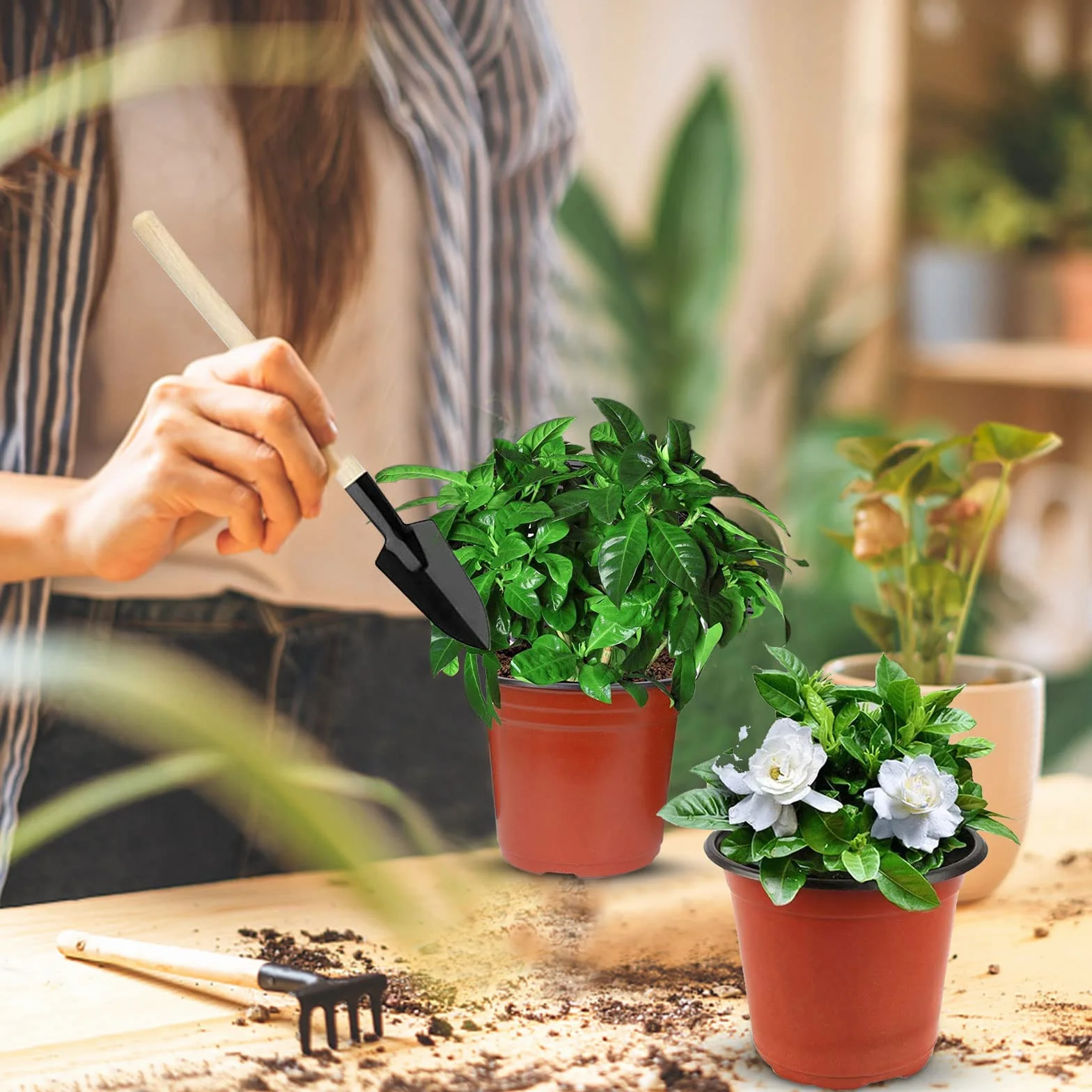Qunkun 50 Pièces Pots Pépinière 15CM Plastique Réutilisables avec Étiquettes et Outils de Jardinage