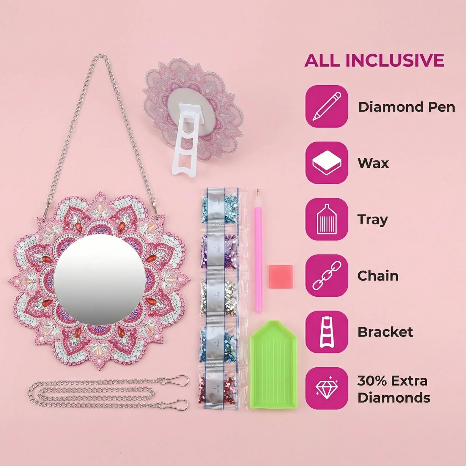 5D Diamond Painting Mirror Mandala DIY Kit pour Decoration Chambre Murale Filles 5-12 Ans