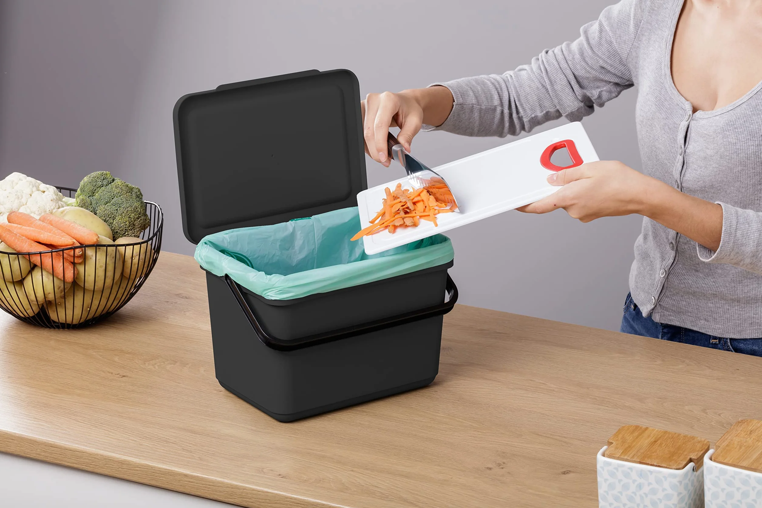 TATAY Poubelle Organique Cuisine 6L Composteur Cuisine Smart sans Support Design Compact Noir