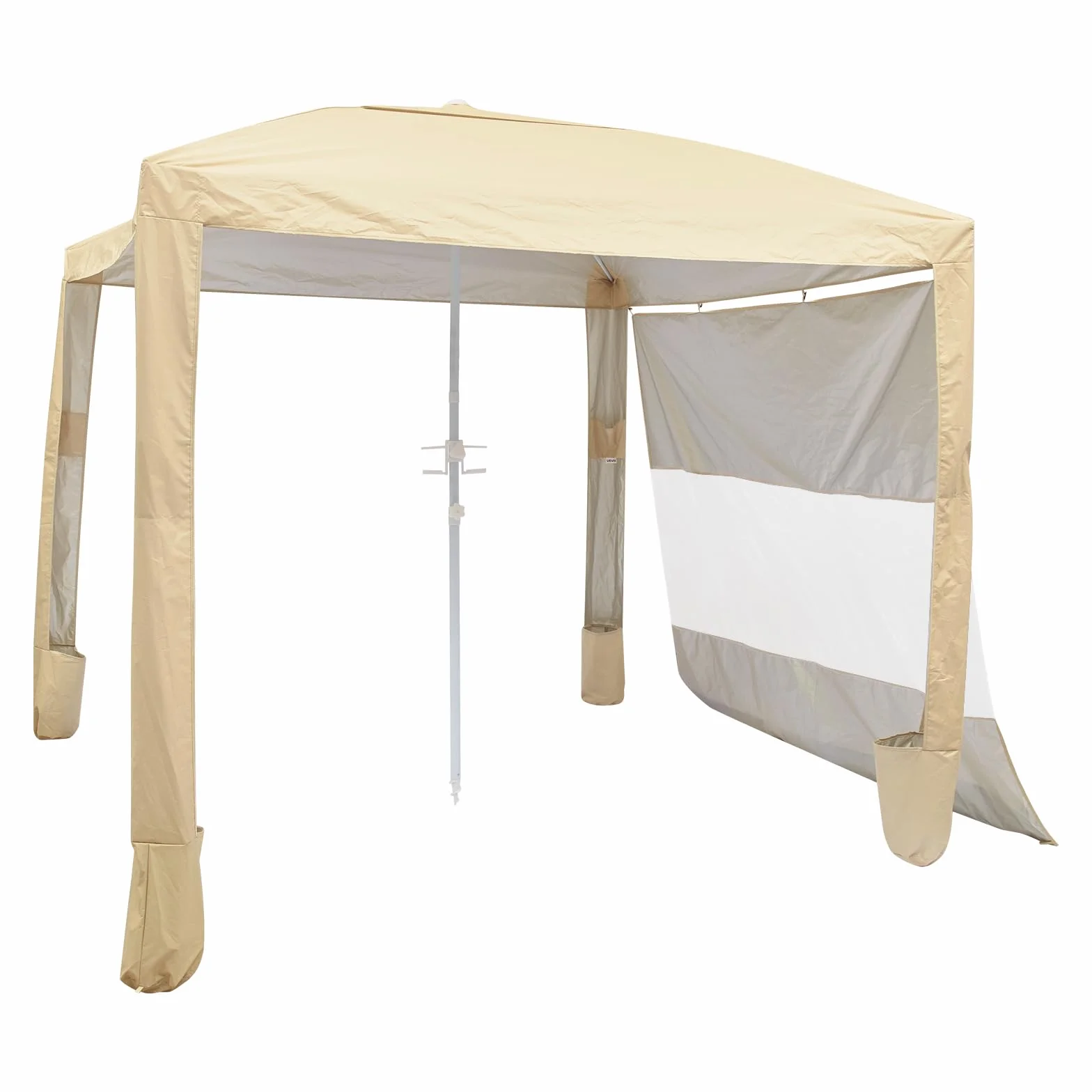 VEVOR Tonnelle de Plage 2,4 x 2,4 m, Abri de Plage avec Parois Latérales et Poches à Sable, Tente Portable pour Camping Extérieur, Protection UPF 50+, Hauteur Réglable, Espace Ombragé Spacieux, Kaki