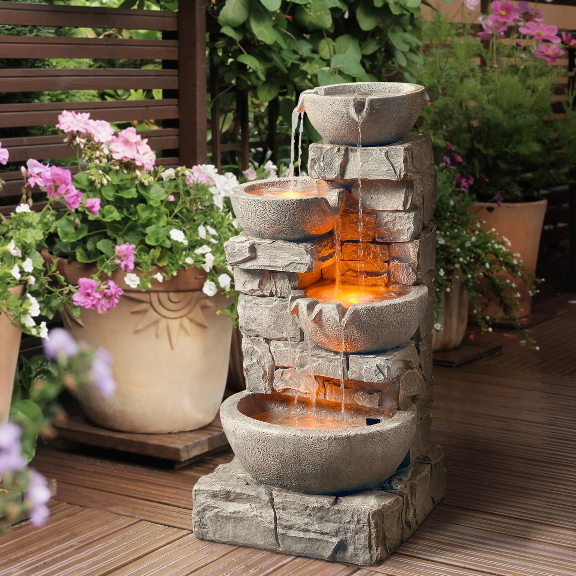 Teamson Home fontaine d'eau extérieure 33.25 Bols en cascade pierres empilées