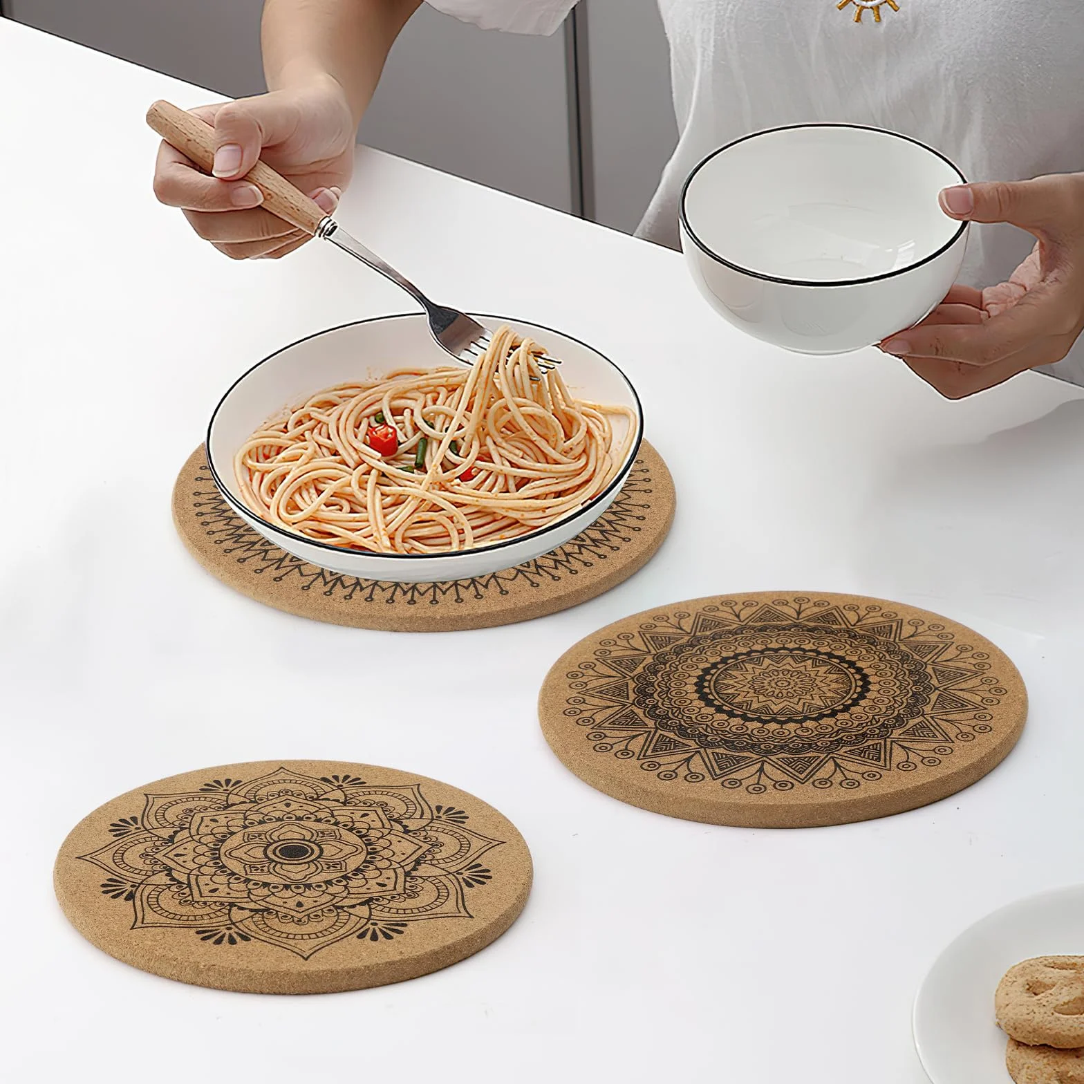 Lot de 2 dessous de plat en liège motifs 19 cm résistants à la chaleur pour casseroles