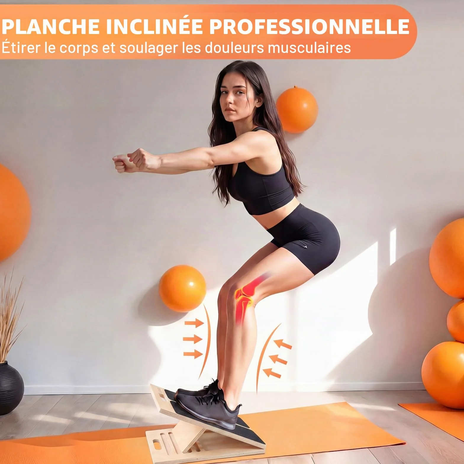 Planche Inclinée Professionnelle Réglable en Bois avec Poignée pour Mollet Squats Jambes