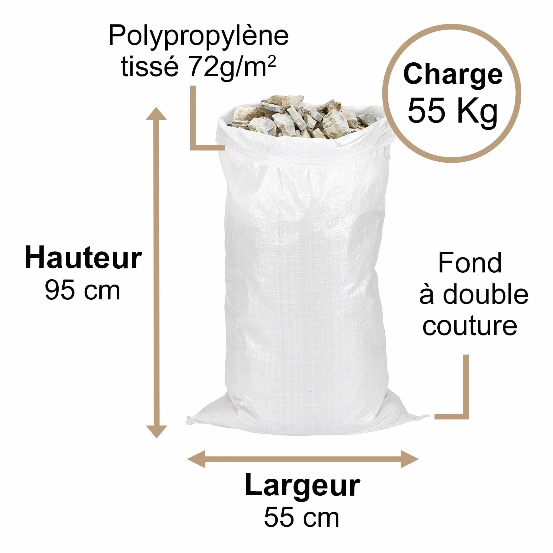 Sacs à Gravats 55kg PP 55x95cm