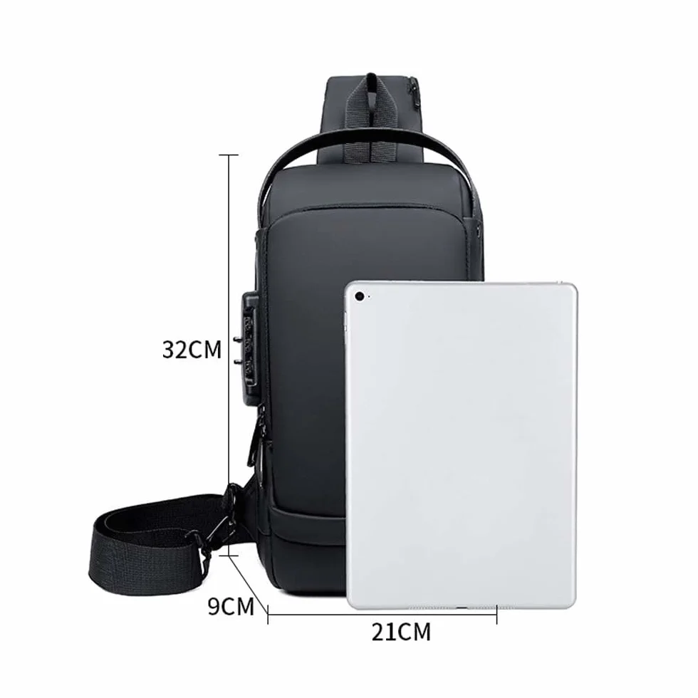 Sac à bandoulière de voyage imperméable pour cyclisme avec serrure à combinaison antivol et port de chargement USB