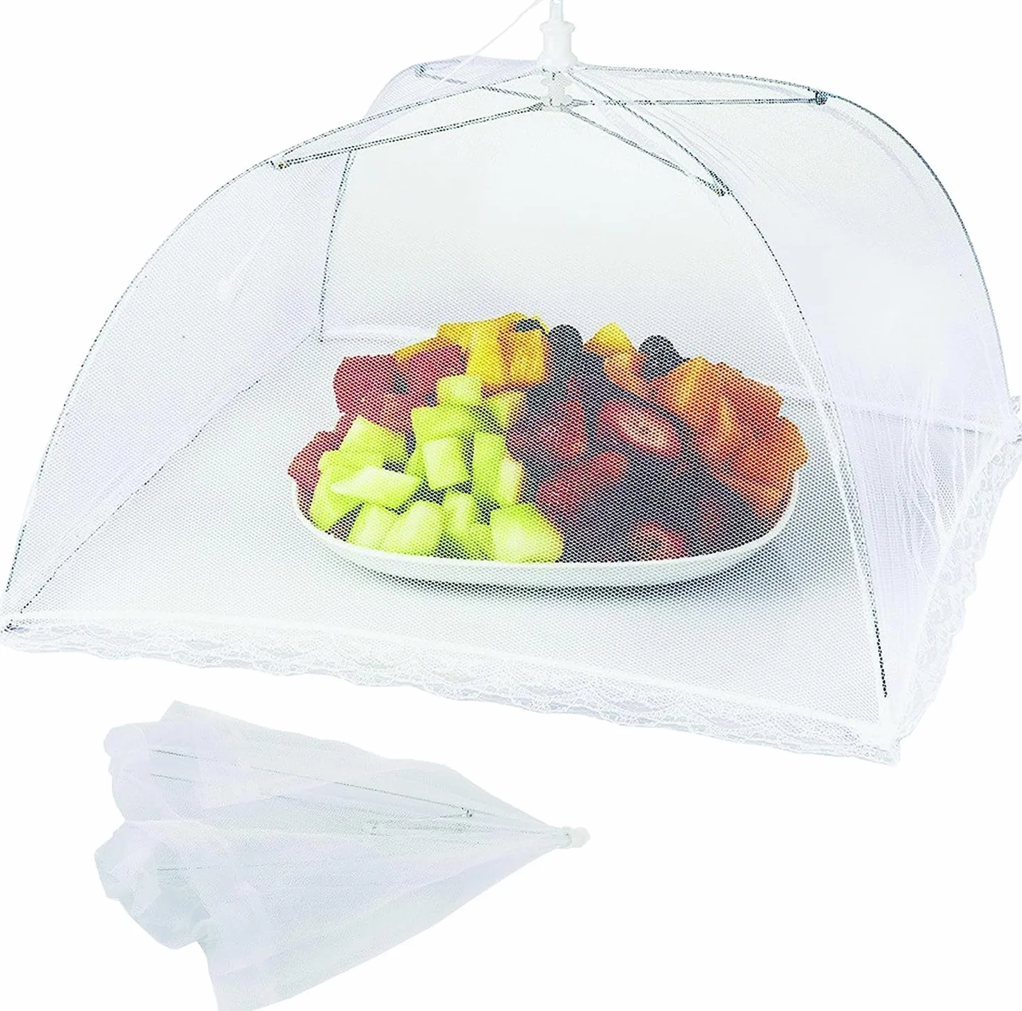 PARENCE.- Cloche Alimentaire Pliable - Anti Mouche - Moustiquaire de Table pour Aliments - Couvercle Nourriture - Taille Universelle - Voyage/Camping/Maison - Blanc)