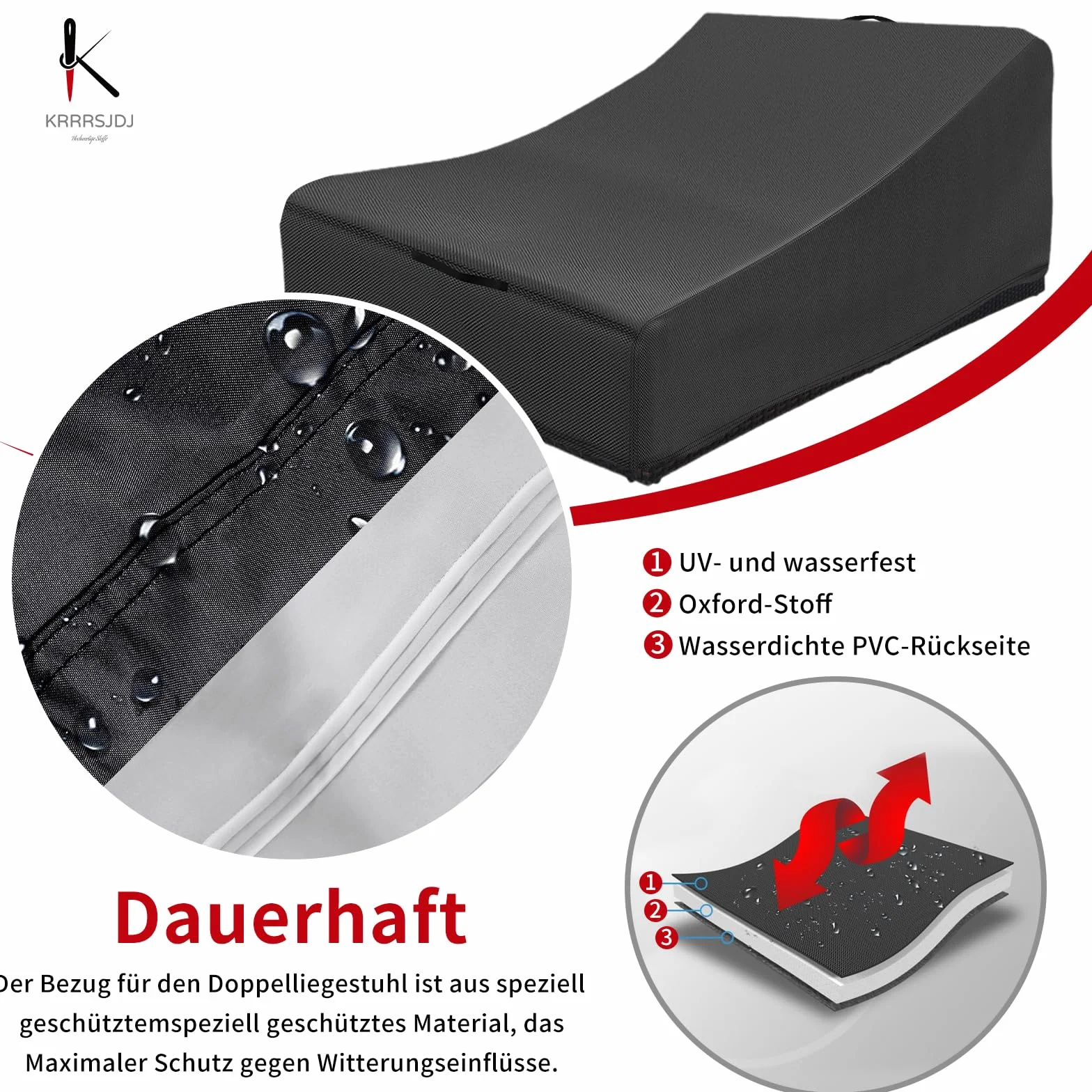 Housse Double Chaise Longue Extérieur Imperméable Tissu Oxford 420D 210x160x40/90cm Noir