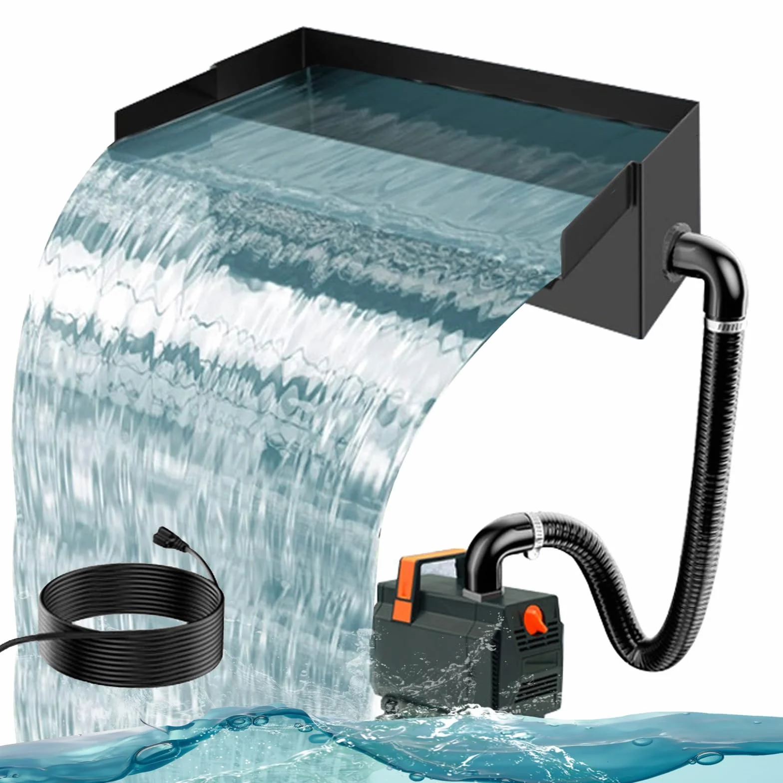 Cascade bassin acier inoxydable 30 cm pompe 45W 3000 L/h ensemble complet