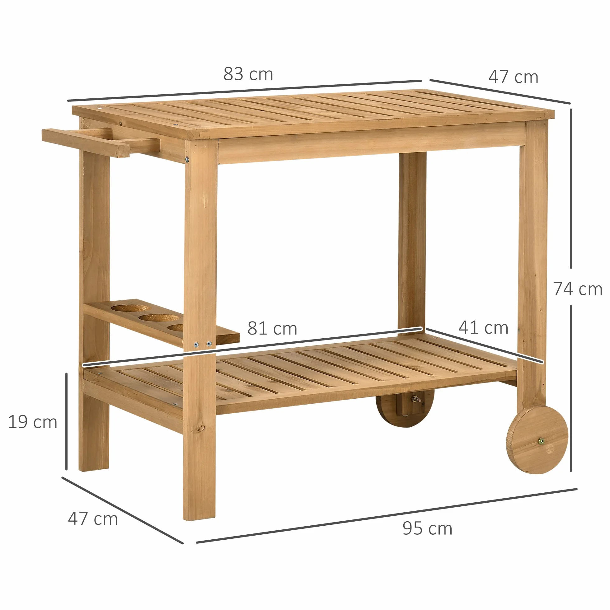 Outsunny Desserte de Jardin pour Plancha et Barbecue en Bois avec Chariot 95 x 47 x 74 cm