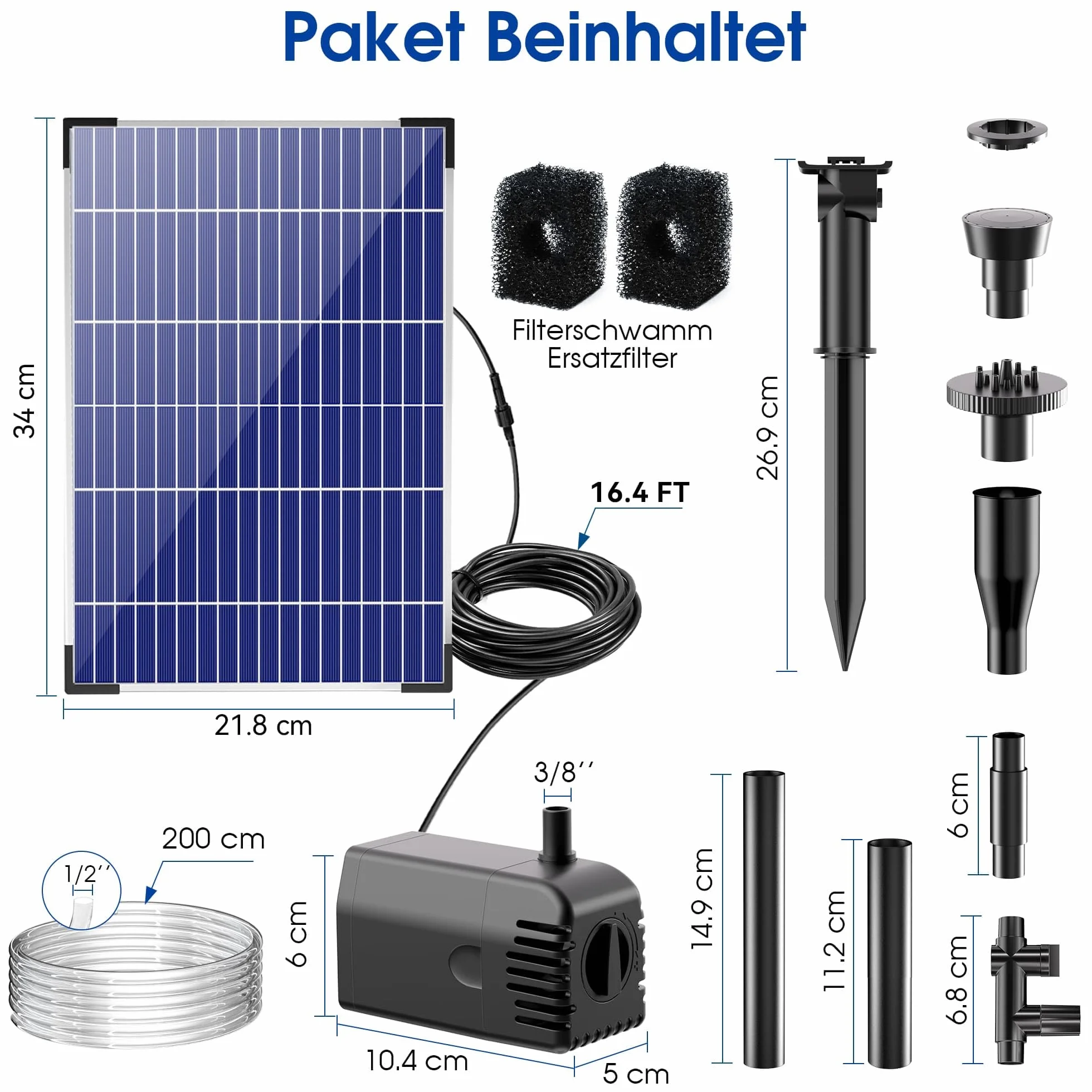 Fontaine solaire d'extérieur 12 W Pompe bassin 605 l/h Silencieuse 4 buses tuyau étang jardin 5 m² DIY