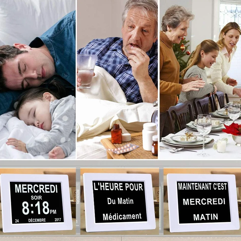OLDTIME® 8" LCD Horloge Numérique Calendrier avec Date, Jour Et Heure Alzheimer White