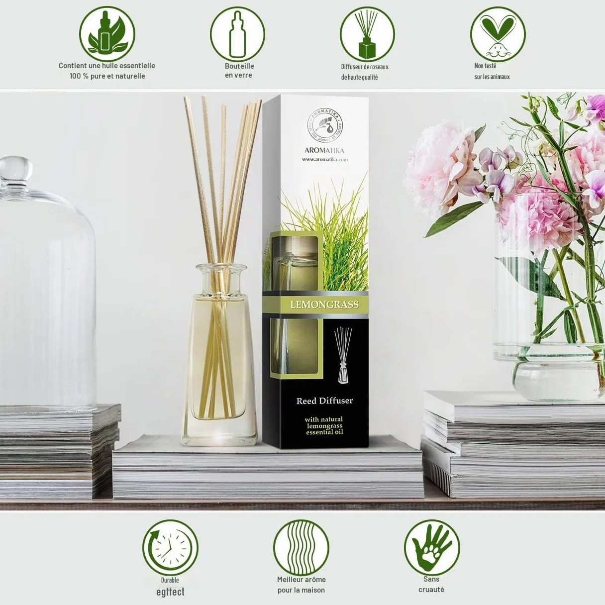 Diffuseur de Parfum Citronnelle 100ml - Huile Essentielle Naturelle - Reed Diffuser Lemongrass
