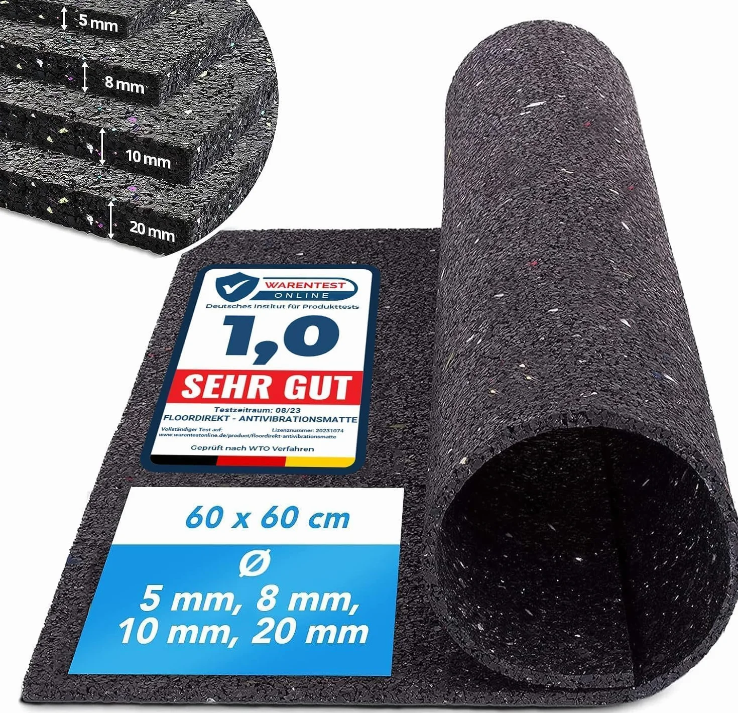 Tapis anti-vibrations Casa Pura découpable plusieurs épaisseurs dimensions fabriqué en Allemagne