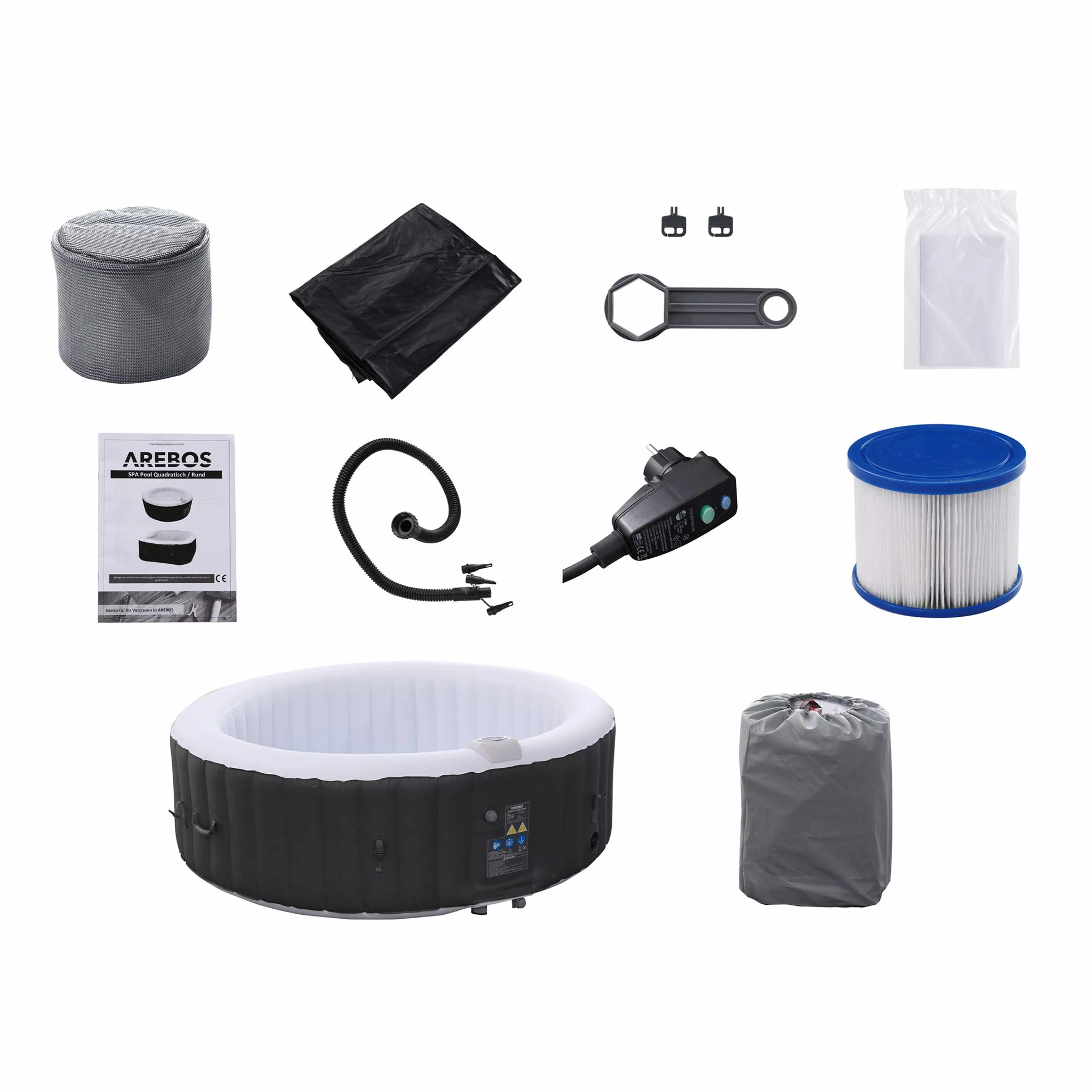 Arebos Spa Gonflable 6 Personnes ⌀ 208 cm Rond 130 Jets Massage 1000 litres Chauffage